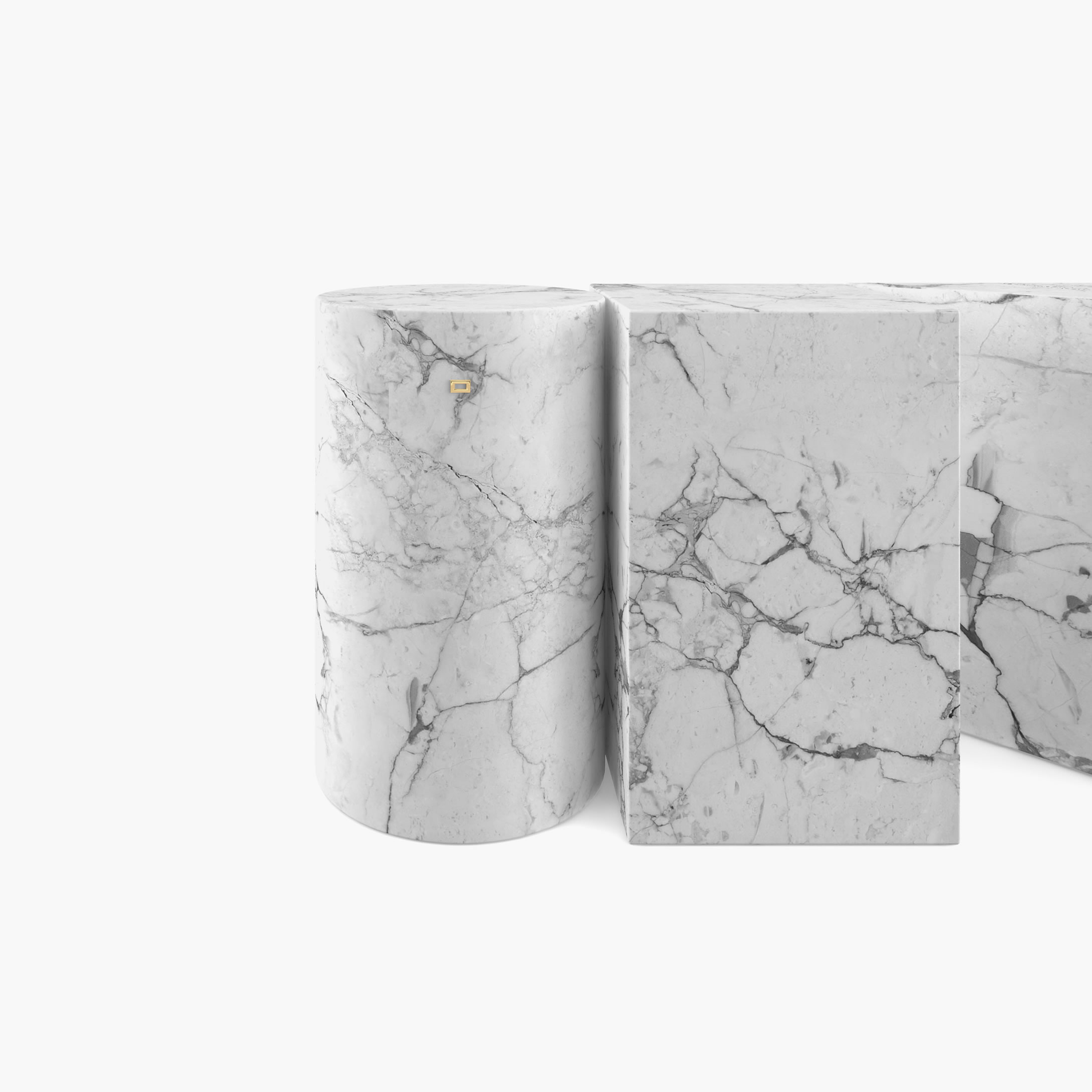 Beistelltisch Zylinder Quader Prisma Weiss Arabescato Marmor minimalistisch Wohnzimmer Innenarchitektur Beistelltische FS 1 FELIX SCHWAKE