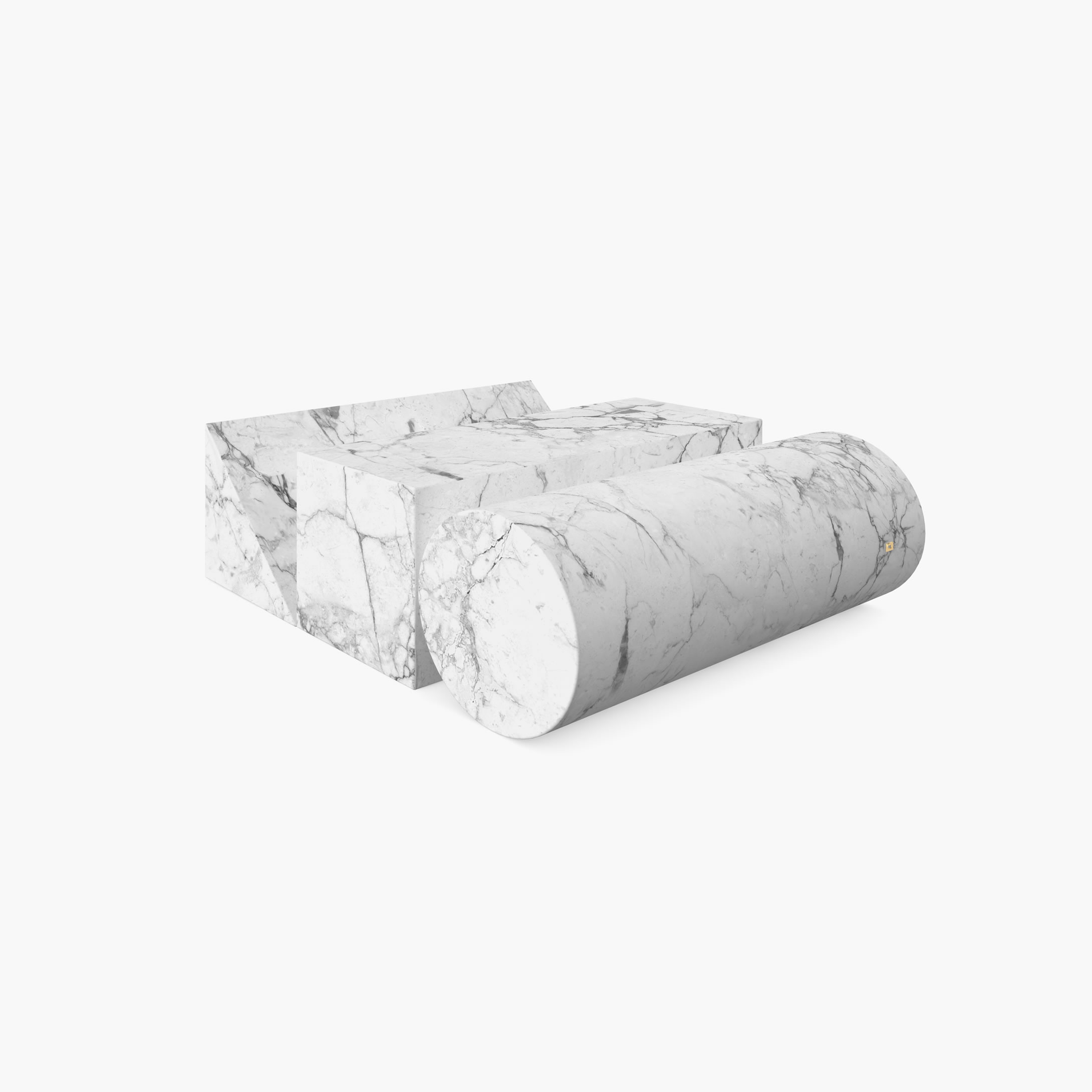 Coffee Table Cylinder cuboid prism White Arabescato Marble futuristic Sitting Room Luxury Center  Coffee Tables FS 440 FELIX SCHWAKE