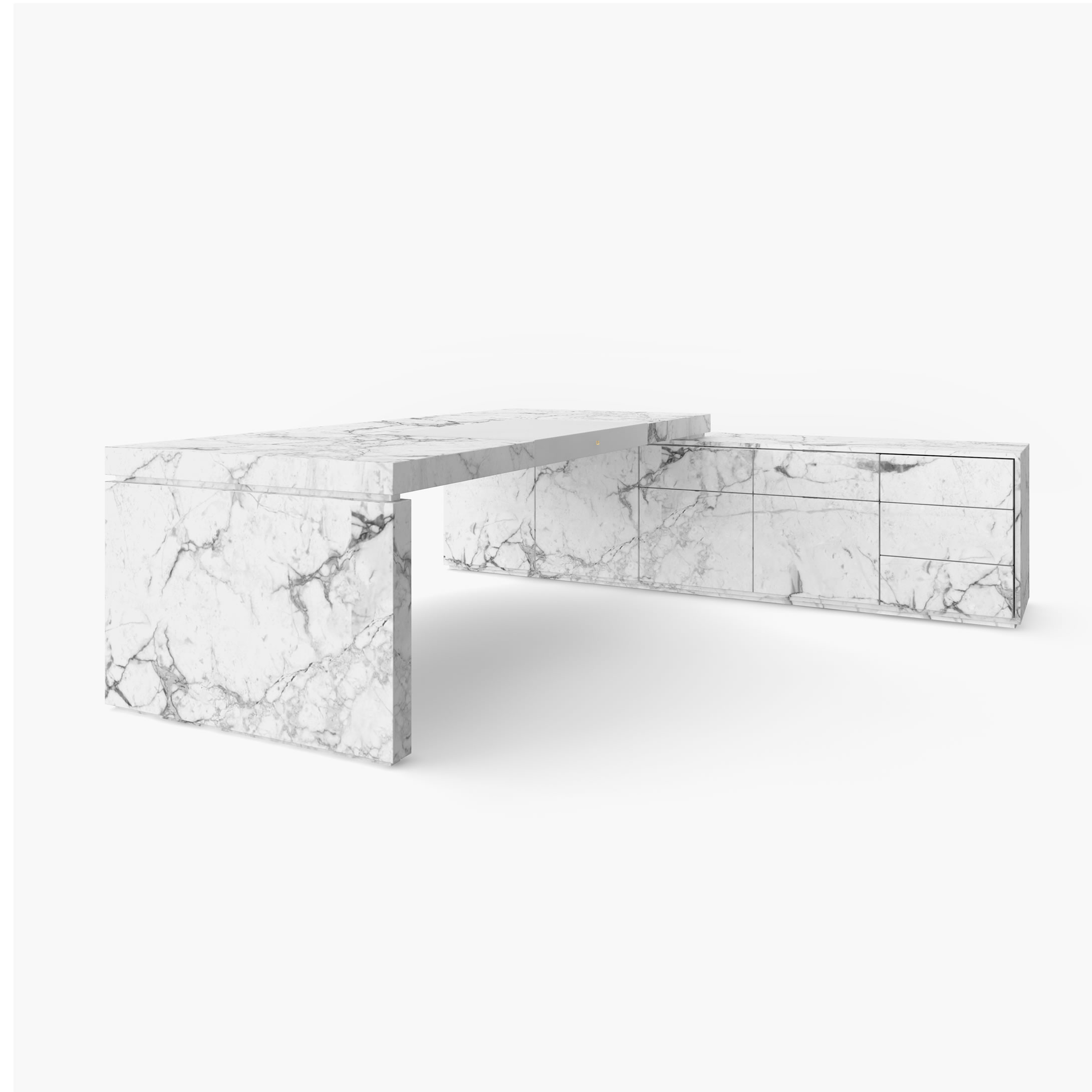 Desk large with sideboard White Arabescato Marble statement executive office furniture design Desks FS 419 1 FELIX SCHWAKE
