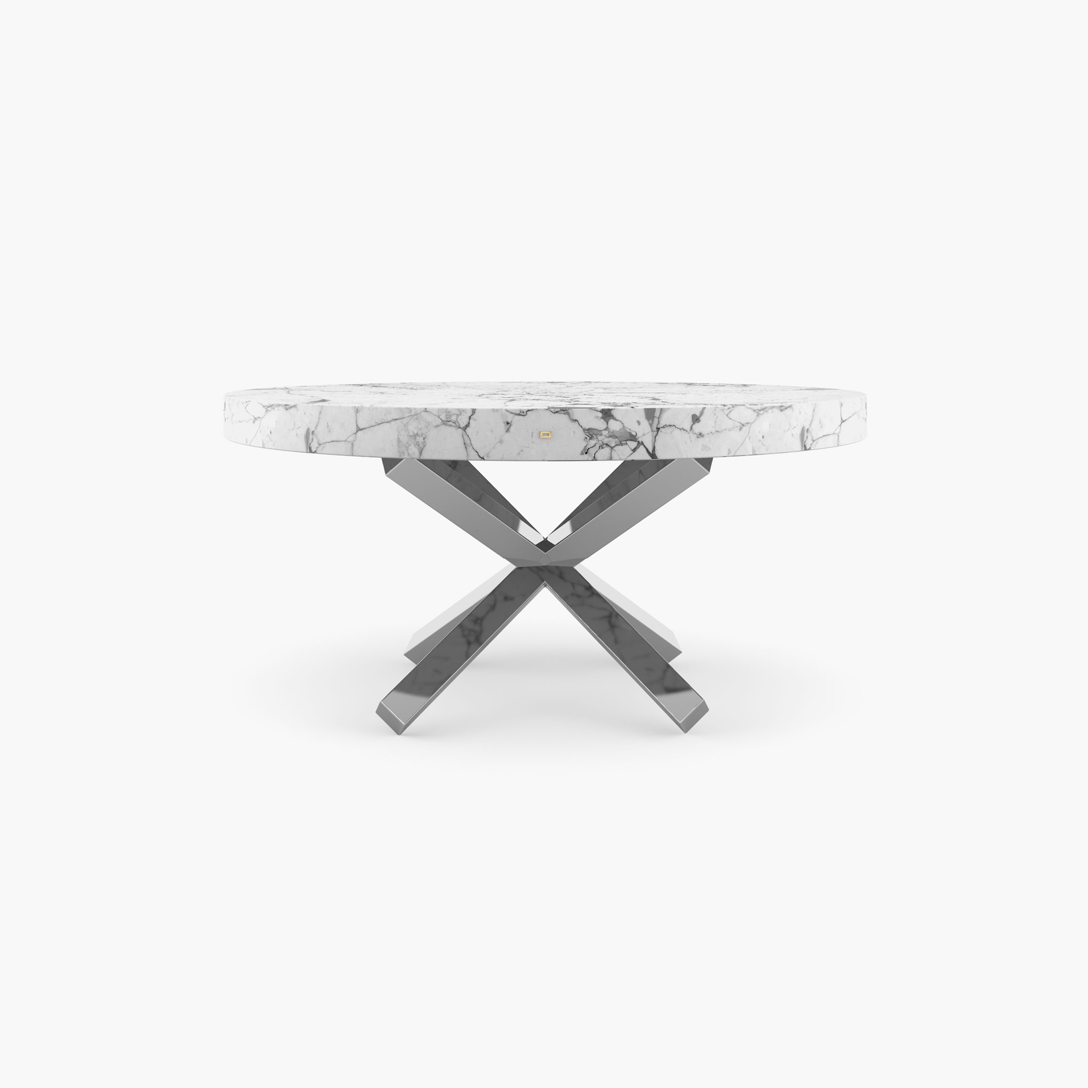 Dining Table round crossed X legs White Arabescato Marble art Dining Room art works Dining Tables FS 194 E FELIX SCHWAKE