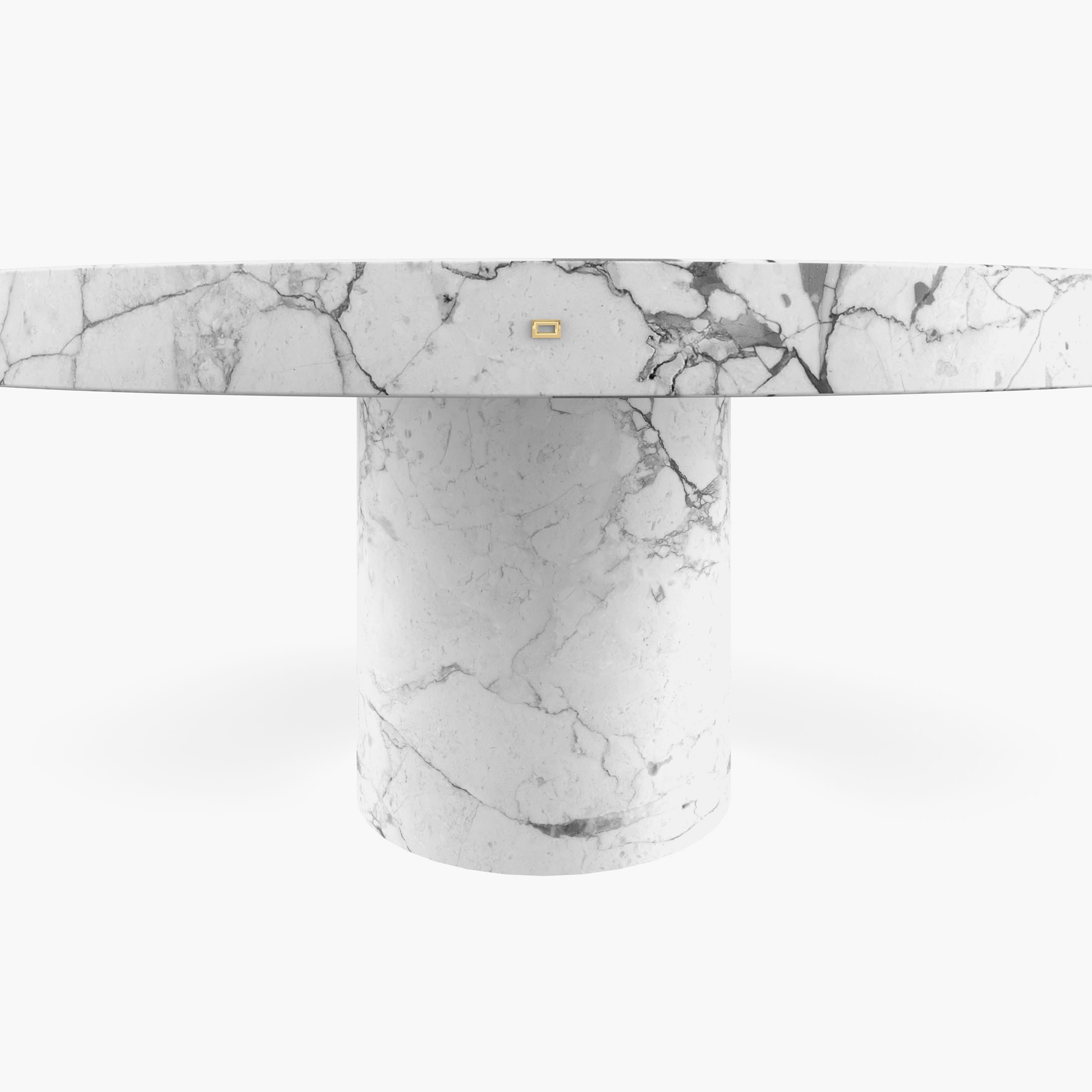 Dining Table round cylindrically perforated cuboid leg White Arabescato Marble amazing Dining Room designer Dining Tables FS 194 B FELIX SCHWAKE