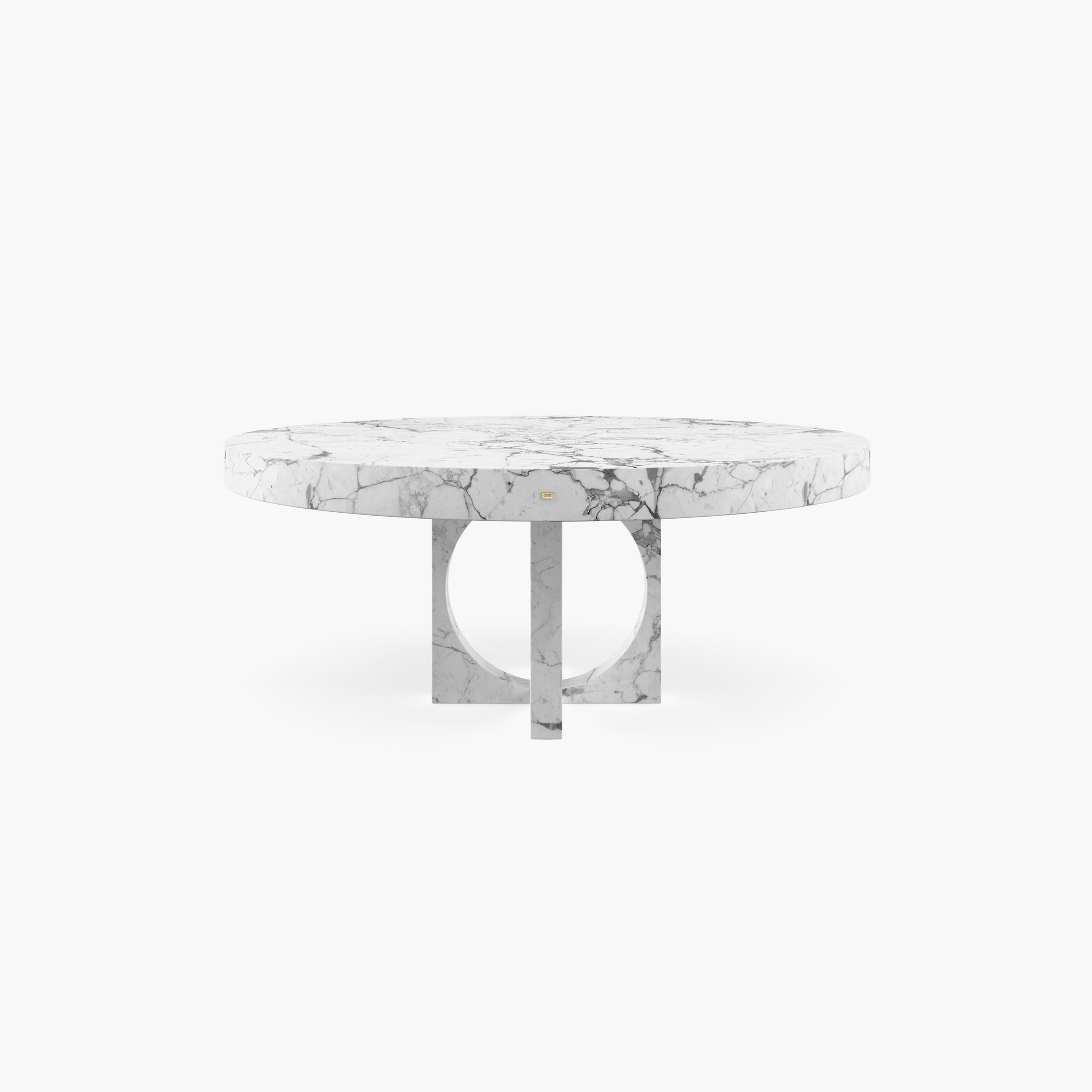 Dining Table round cylindrically perforated cuboid leg White Arabescato Marble avant gard Dining Room minimalism Dining Tables FS 194 C FELIX SCHWAKE