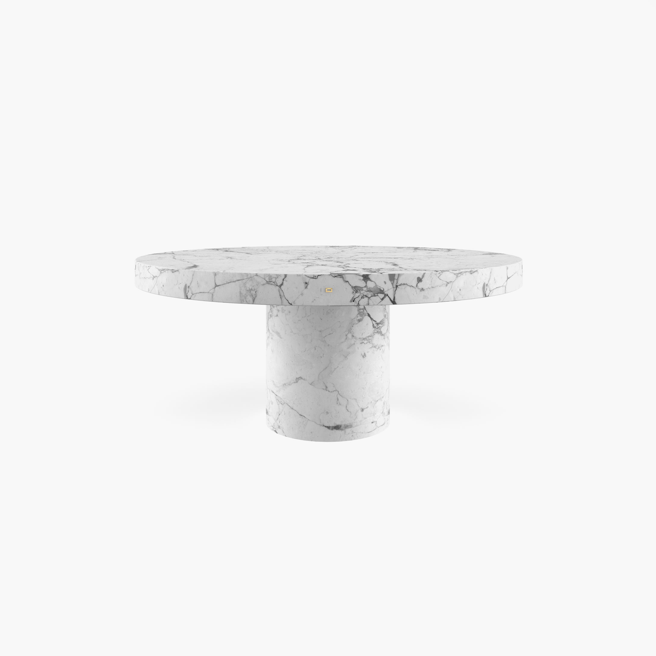 Dining Table round cylindrically perforated cuboid leg White Arabescato Marble beautiful Dining Room piece of art Dining Tables FS 194 B FELIX SCHWAKE