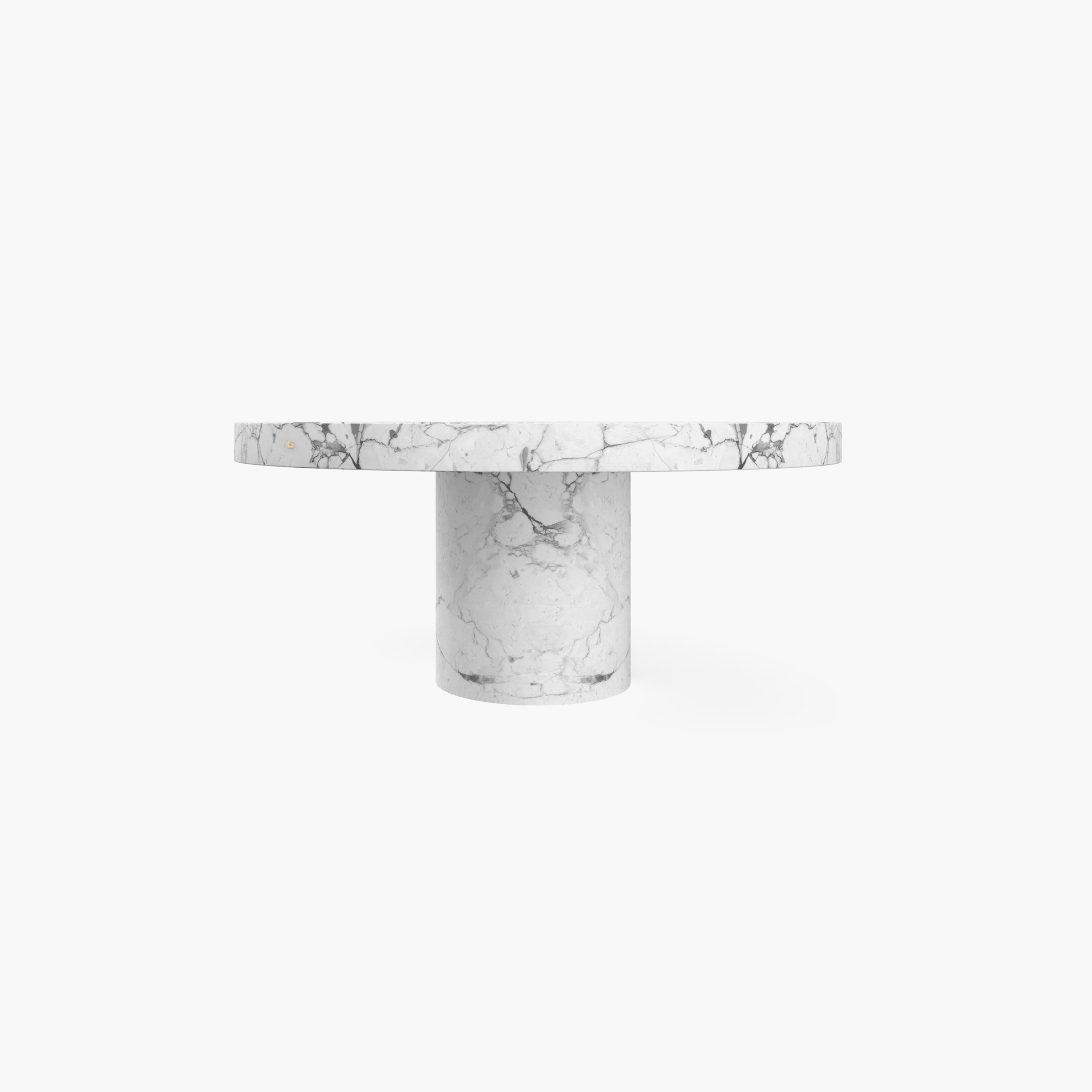 Dining Table round cylindrically perforated cuboid leg White Arabescato Marble limited edition Dining Room creation Dining Tables FS 194 B FELIX SCHWAKE