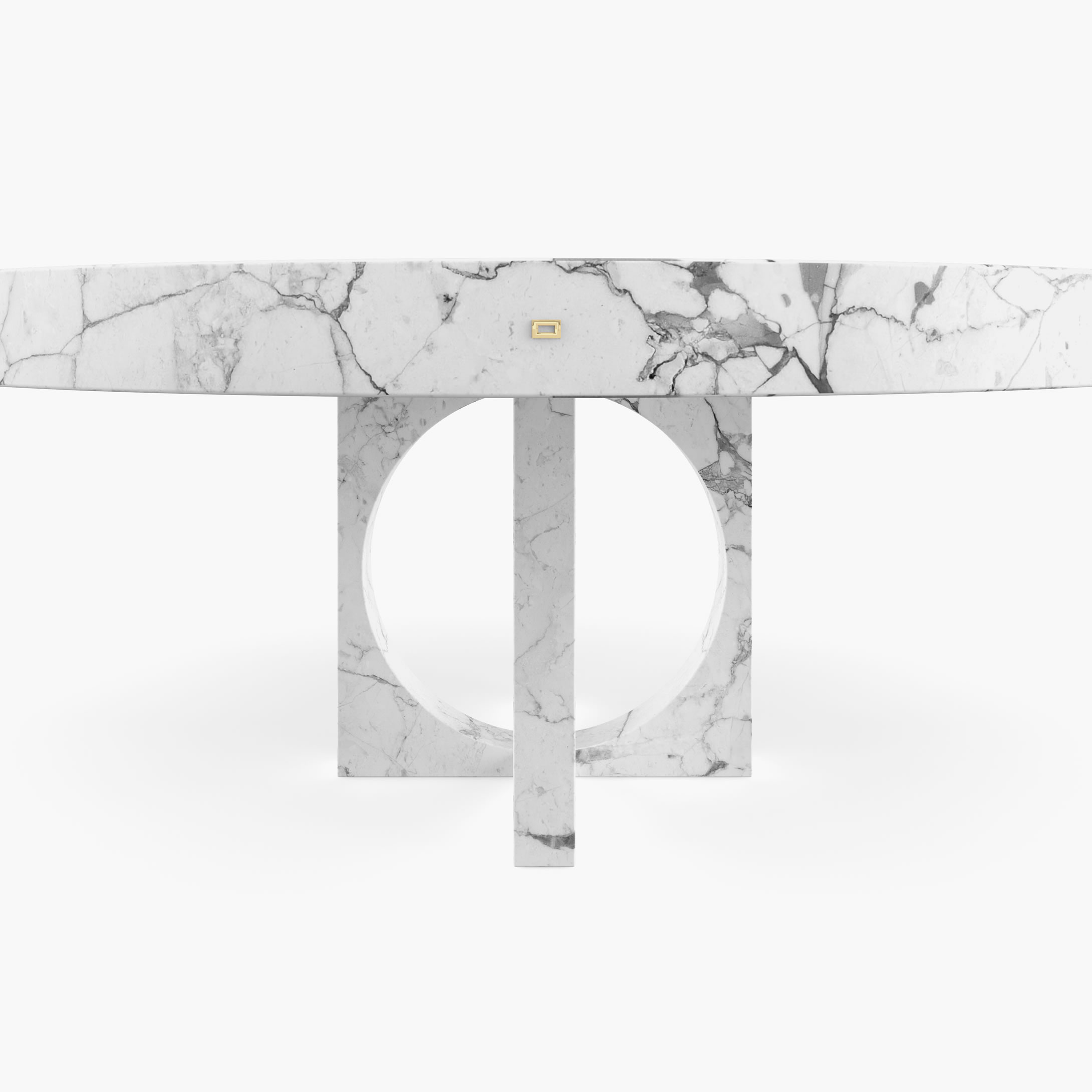Dining Table round cylindrically perforated cuboid leg White Arabescato Marble timeless Dining Room art work Dining Tables FS 194 C FELIX SCHWAKE