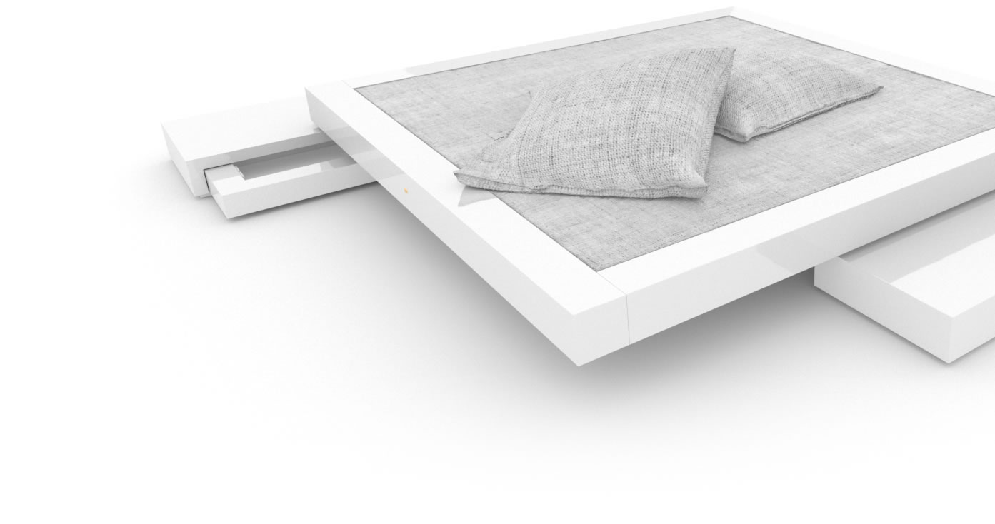 FELIX SCHWAKE BED VI High Gloss White Lacquer Mirror polished Piano Finish Minimalist Stand Alone Bed