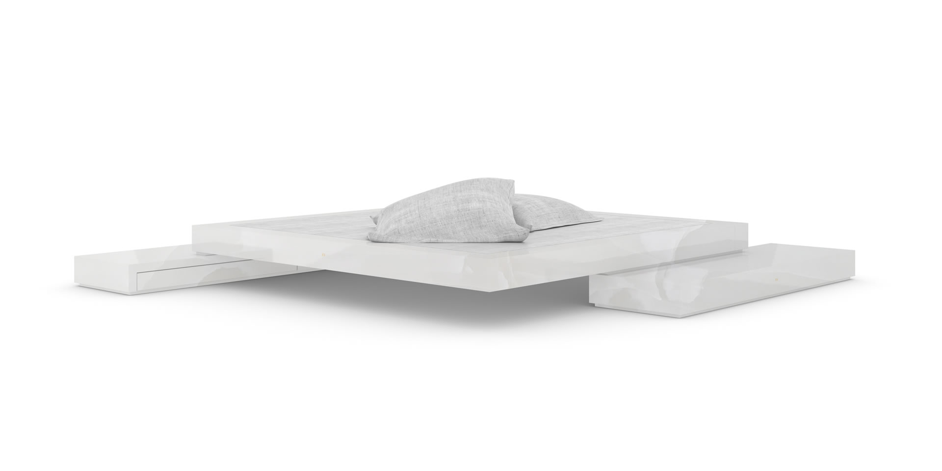 B6 Design-Bett mit Bettkästen, Marmor, Weiß - FELIX SCHWAKE