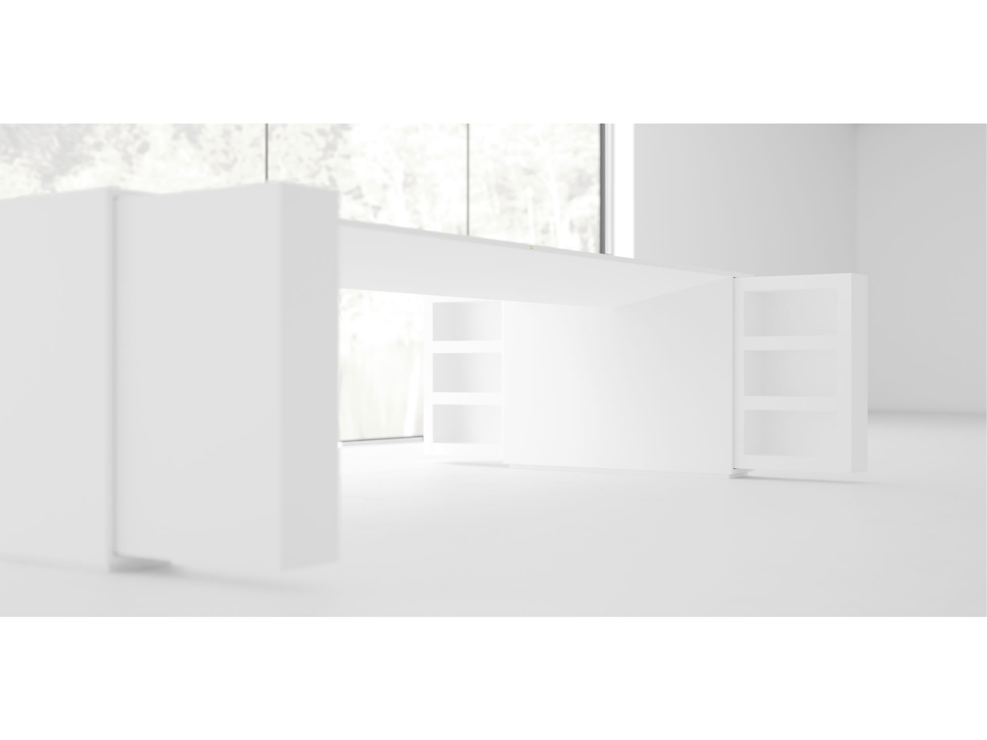 FELIX SCHWAKE CONFERENCE TABLE I I Cultivate White Meeting Table with Extensible Hifi Shelves