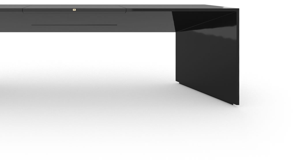 FELIX SCHWAKE DESK I High Gloss Black Lacquer Mirror polished Piano Finish Fine Designer Desk with Extensible Desk Pad