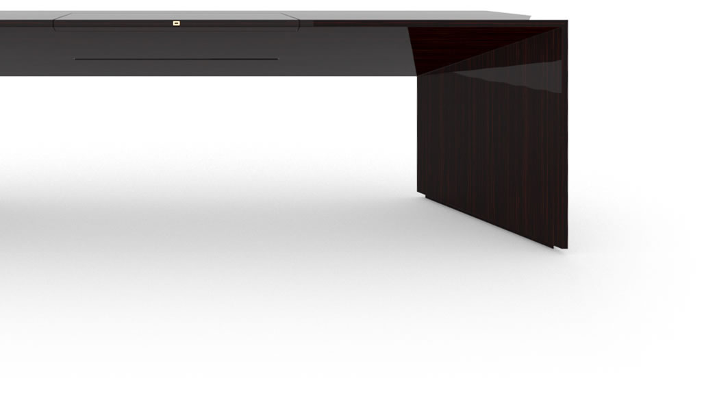 FELIX SCHWAKE DESK I High Gloss Ebony Lacquer Timeless Designer Desk With Extensible Desk Pad
