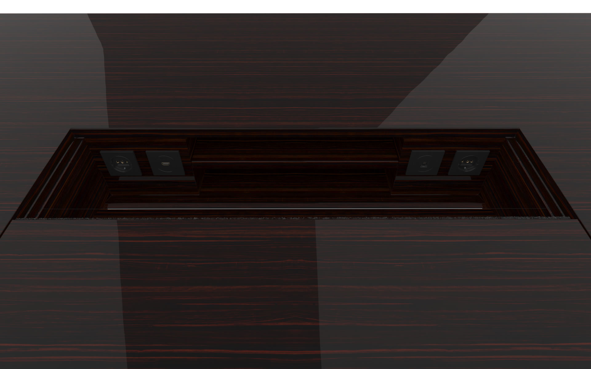 FELIX SCHWAKE DESK I I Large High Gloss Makassar Ebony Black Precious Wood Mirror Polish Piano Finish Custom Made Designer Desk with Pull Out Desk Pad