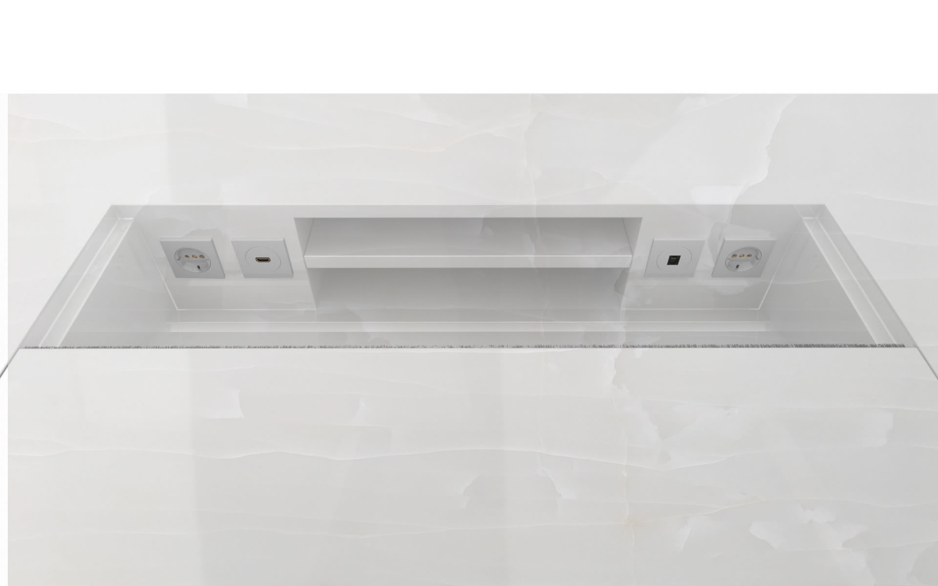 FELIX SCHWAKE DESK II onyx marble white minimal designer desk with excerpt