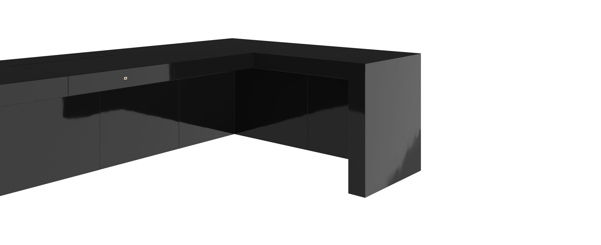 FELIX SCHWAKE DESK III piano lacquer black modern corner desk closed cube elemente