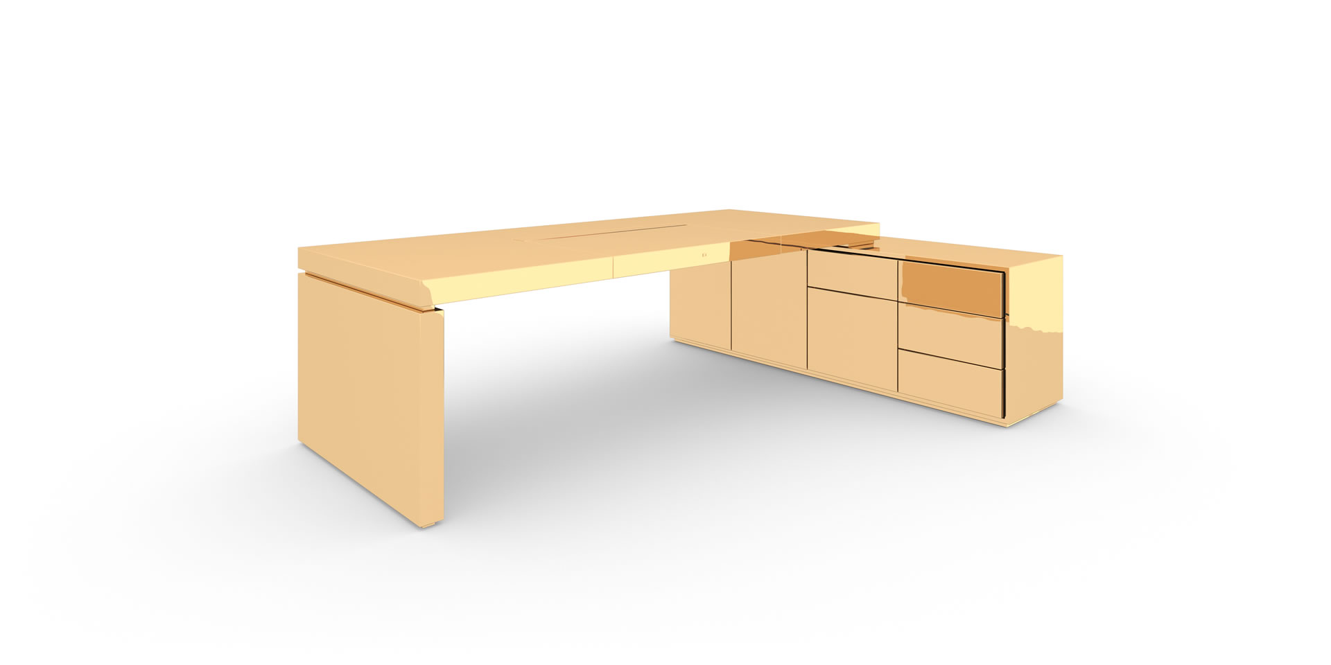 S4.1 Design Chef-Schreibtisch, 1-Sideboard, Gold - FELIX SCHWAKE