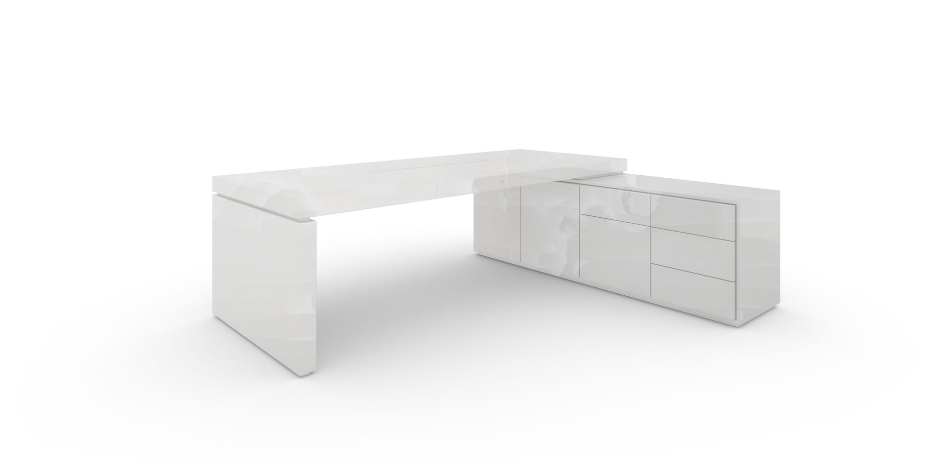 S4.1.1 Design Eck-Schreibtisch, Marmor, Weiß - FELIX SCHWAKE