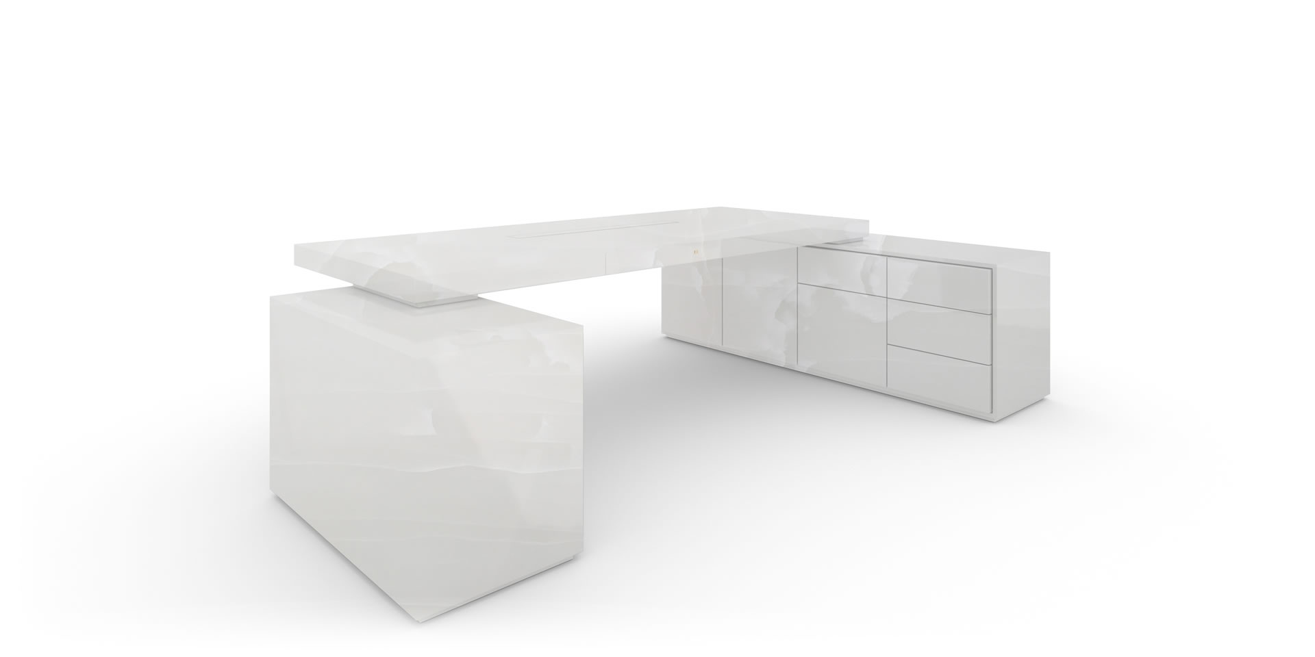 S4.2 Design Eck-Schreibtisch mit 2-Sideboards, Marmor, Weiß - FELIX SCHWAKE