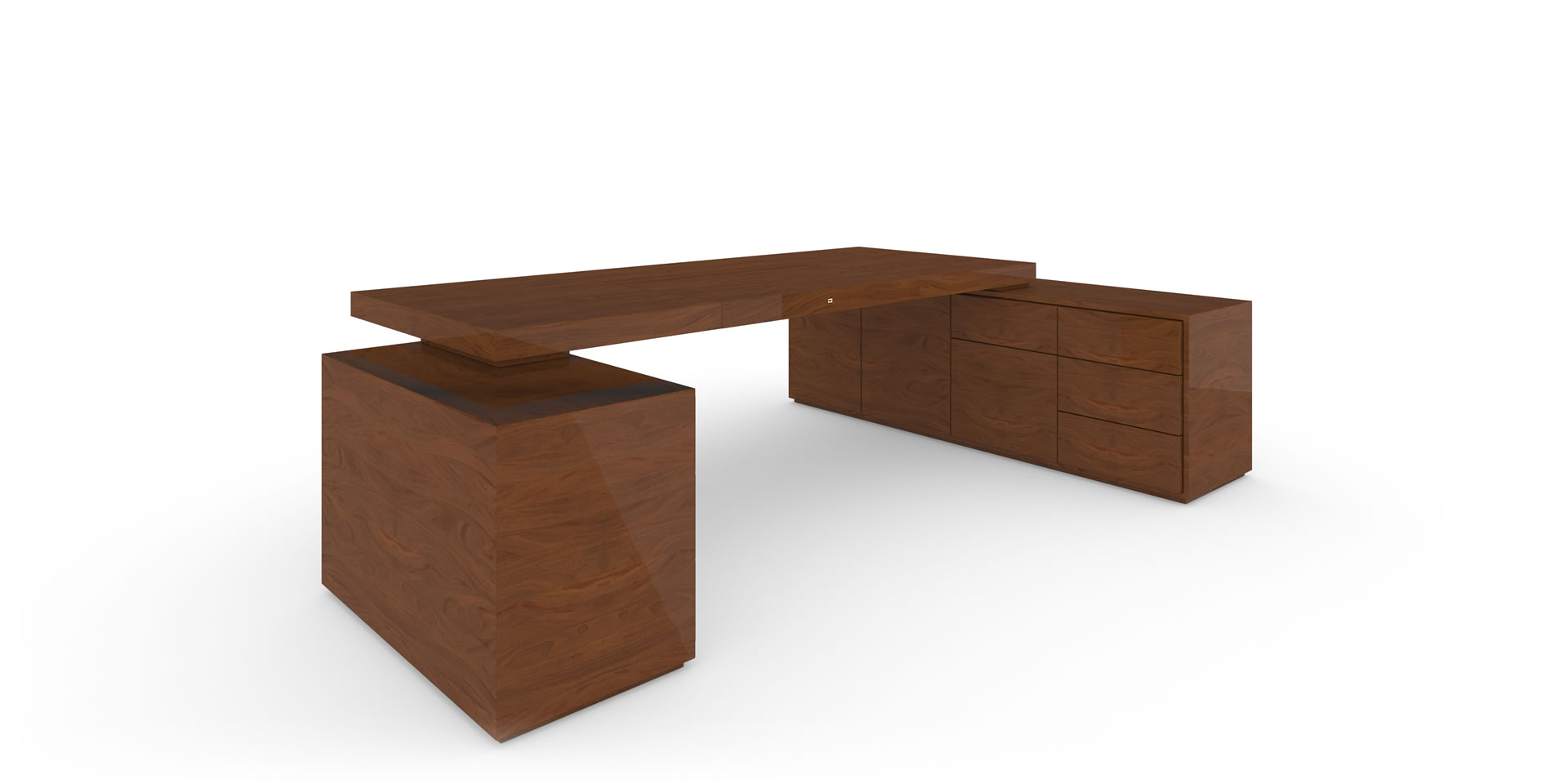 S4.2 Design Eck-Schreibtisch mit 2-Sideboards, Makassar Edelholz - FELIX SCHWAKE