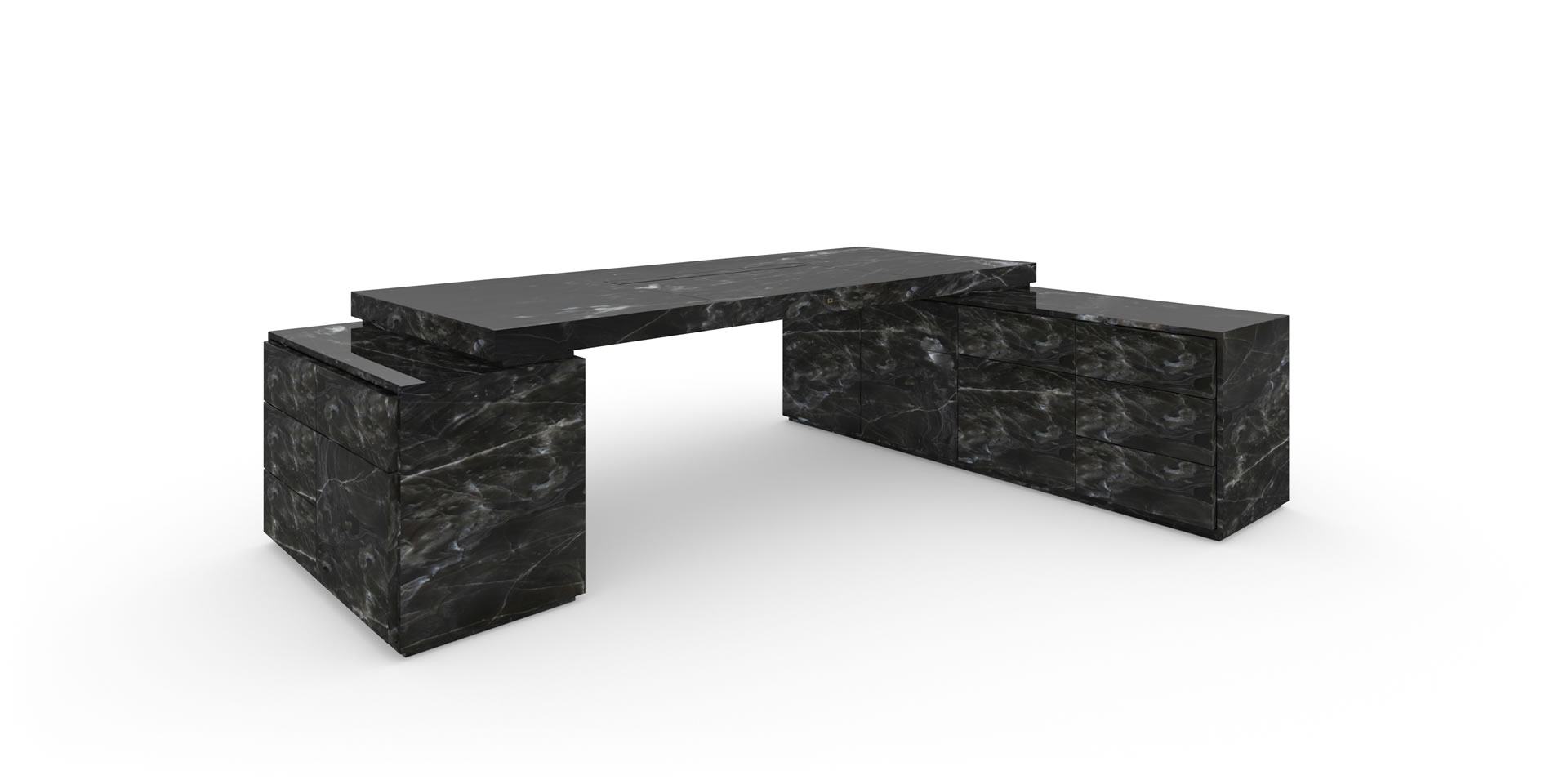 S4.2.1 Design-Schreibtisch mit 2-Sideboards, Marmor, Schwarz - FELIX SCHWAKE