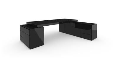 FELIX SCHWAKE DESK IV II I 2 sideboards piano lacquer black individually customized