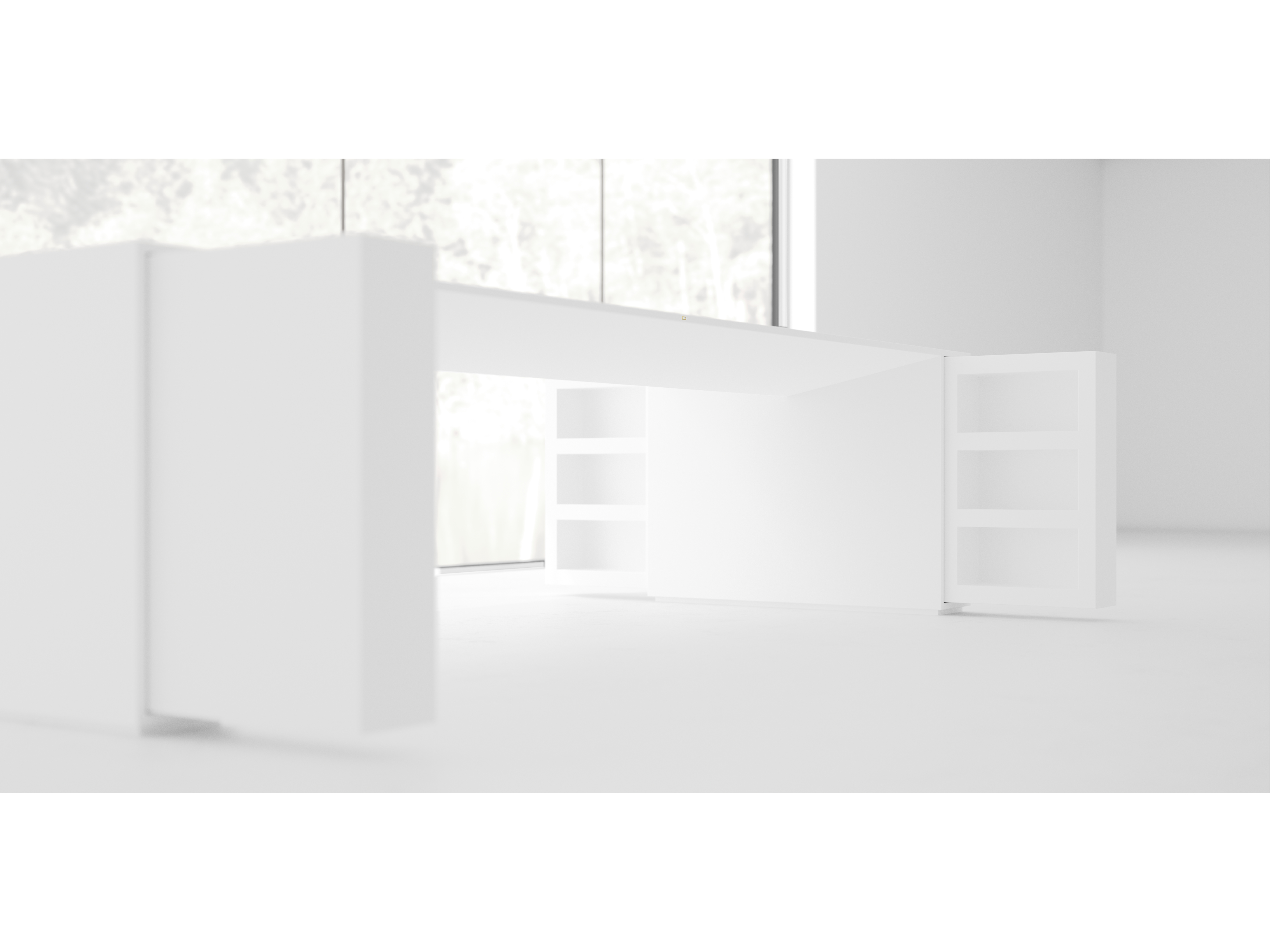 RECHTECK CONFERENCE TABLE I I Cultivate White Meeting Table with Extensible Hifi Shelves