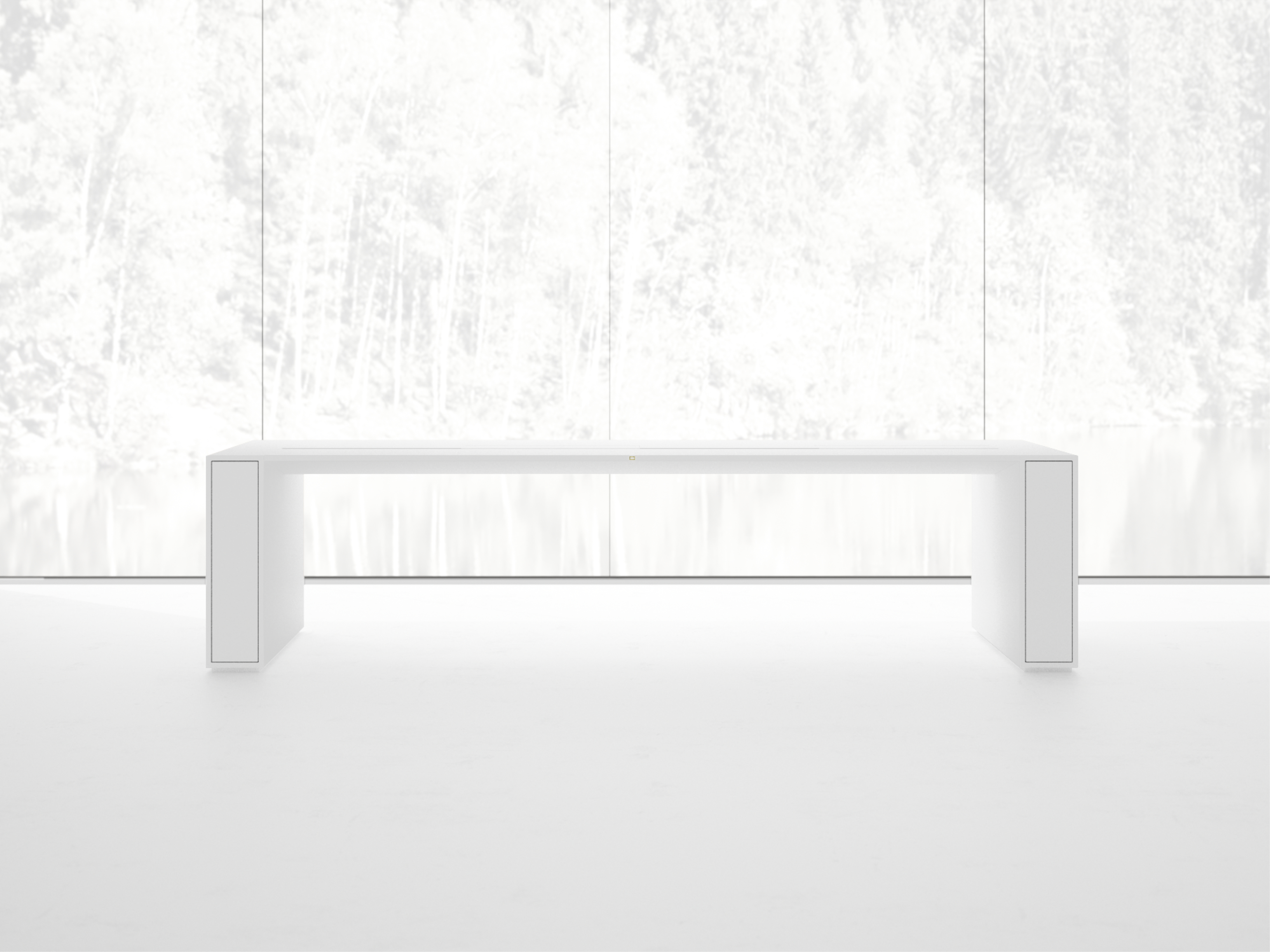 RECHTECK CONFERENCE TABLE I I Innovation White Meeting Table with Extensible Hifi Shelves