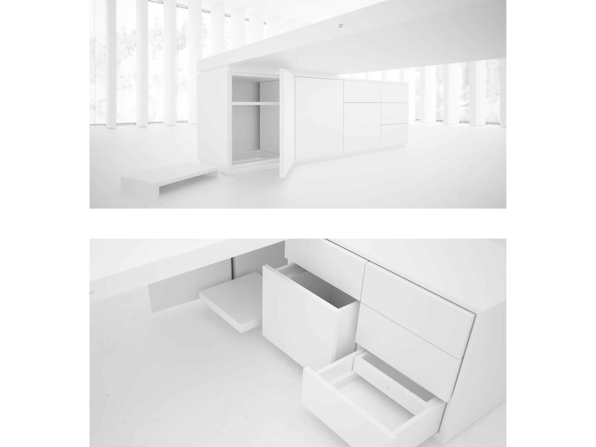 RECHTECK DESK IV I I Timeless White Corner Desk with Extensible Sideboard for PC Printer