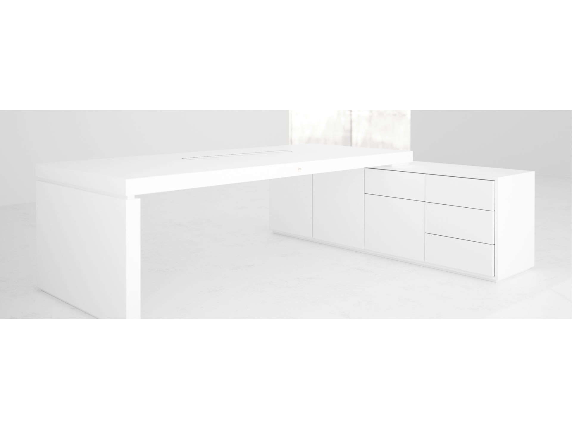 RECHTECK DESK IV I Innovation White Executive Desk with Pull Out Sideboard for PC Printer