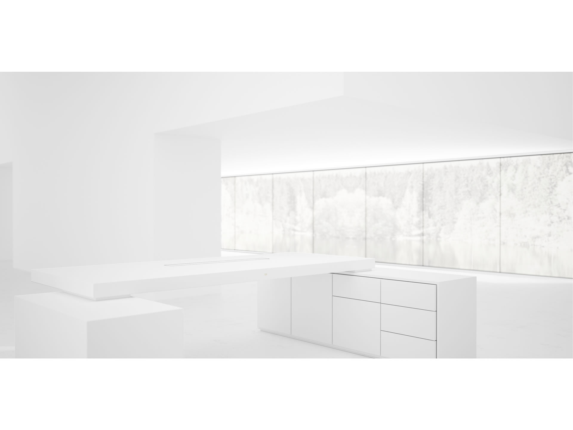 RECHTECK DESK IV II Cultivate White Large Desk with Two Sideboards for PC Printer