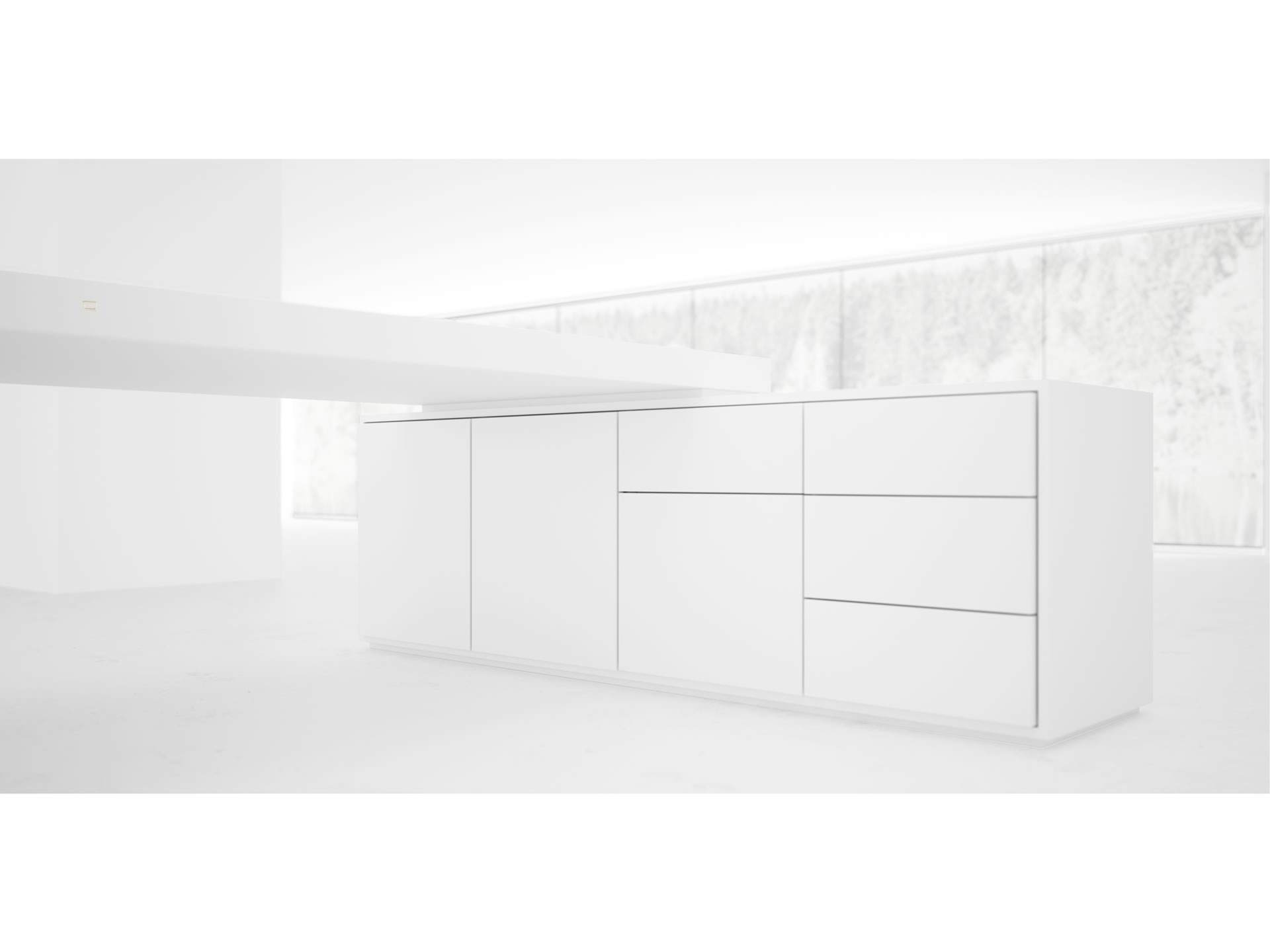 RECHTECK DESK IV II Customize White Large Desk with Two Sideboards for PC Printer