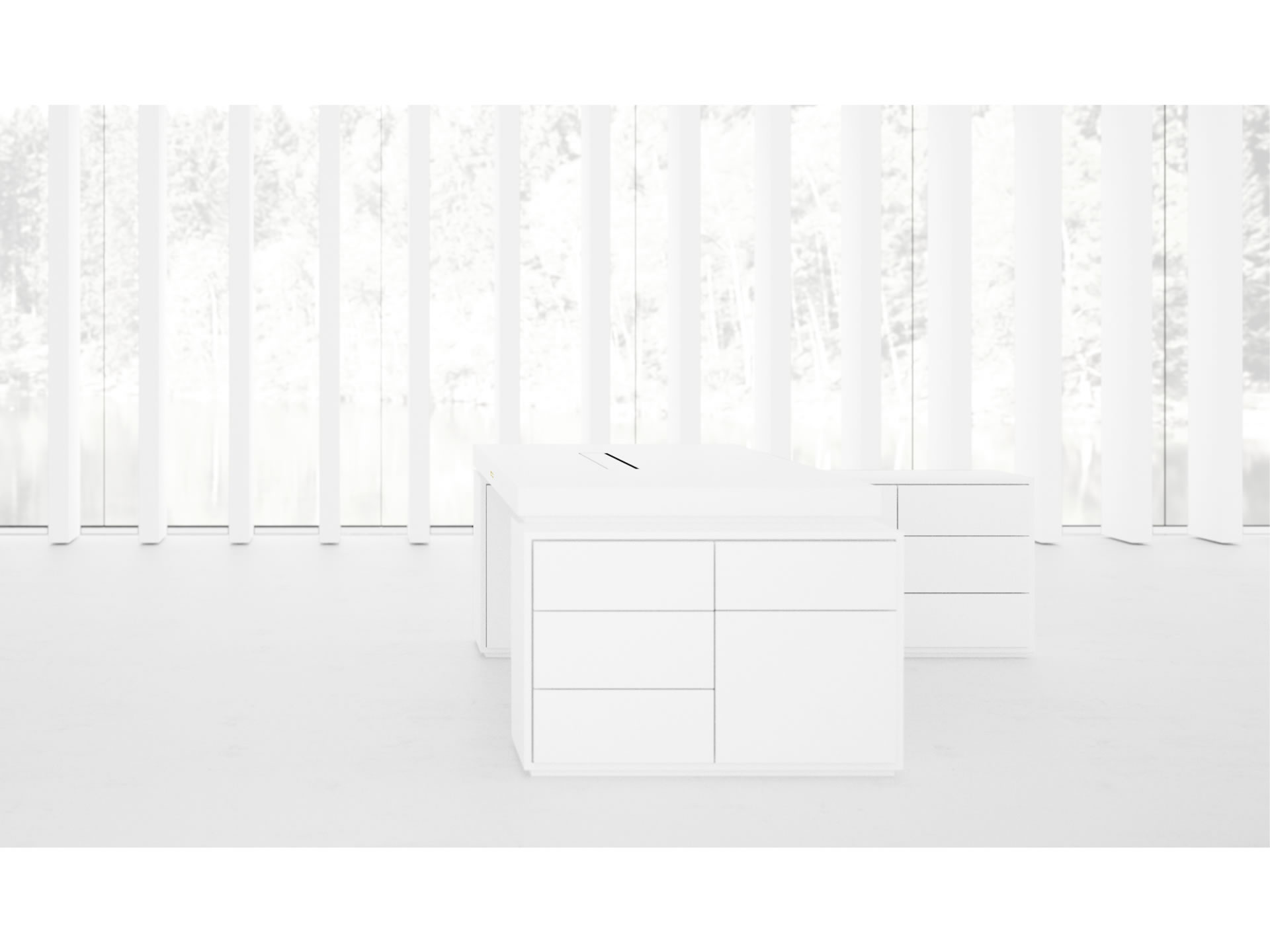 RECHTECK DESK IV II I Sublime White Big Corner Desk with Two Sideboards for PC Printer