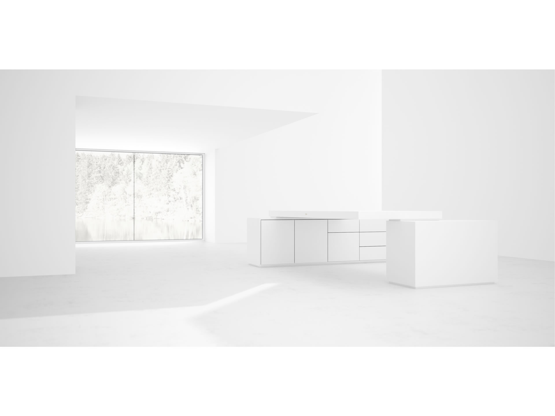 RECHTECK DESK IV II Innovation White Large Desk with Two Sideboards for PC Printer