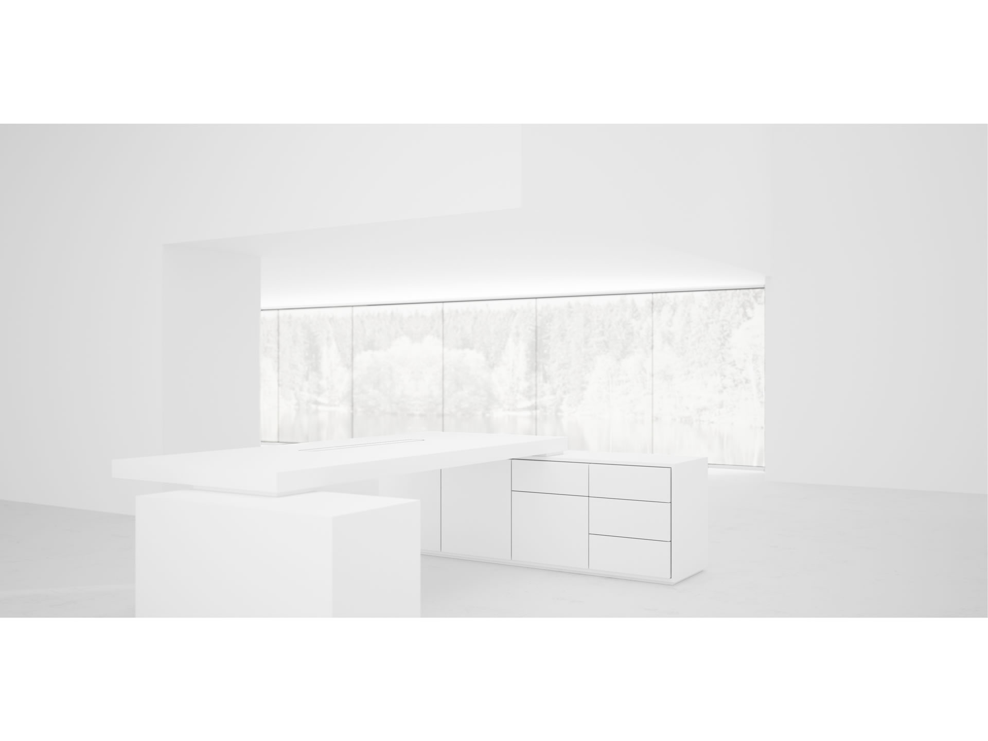 RECHTECK DESK IV II Sublime White Large Desk with Two Sideboards for PC Printer
