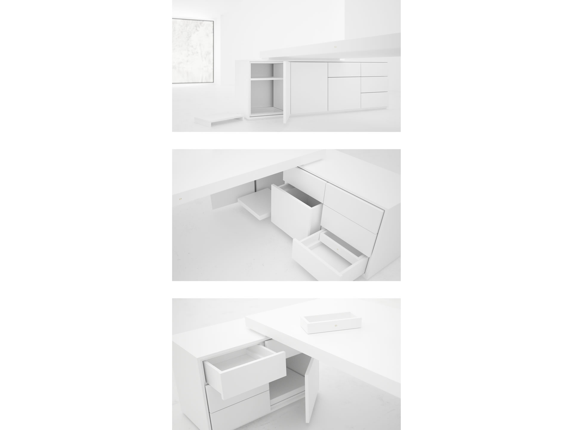 RECHTECK DESK IV II Timeless White Large Desk with Two Sideboards for PC Printer