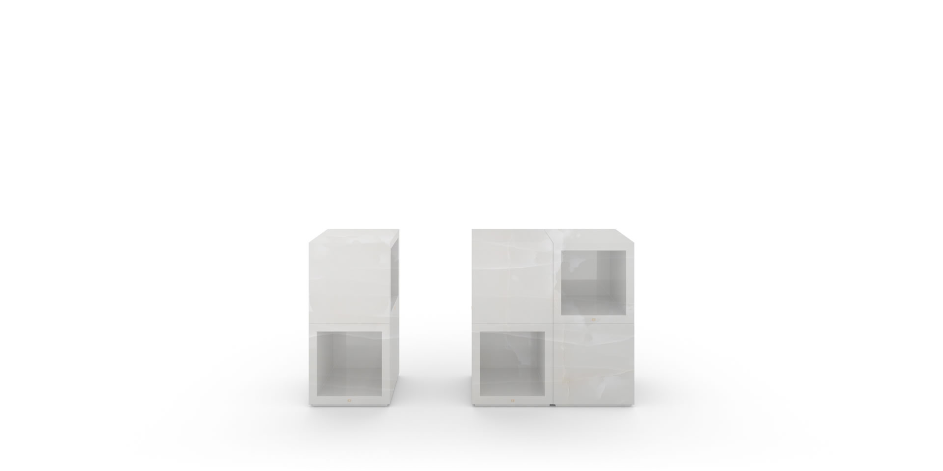 R1.1 Design-Stele aus Würfeln, Marmor, Weiß - FELIX SCHWAKE