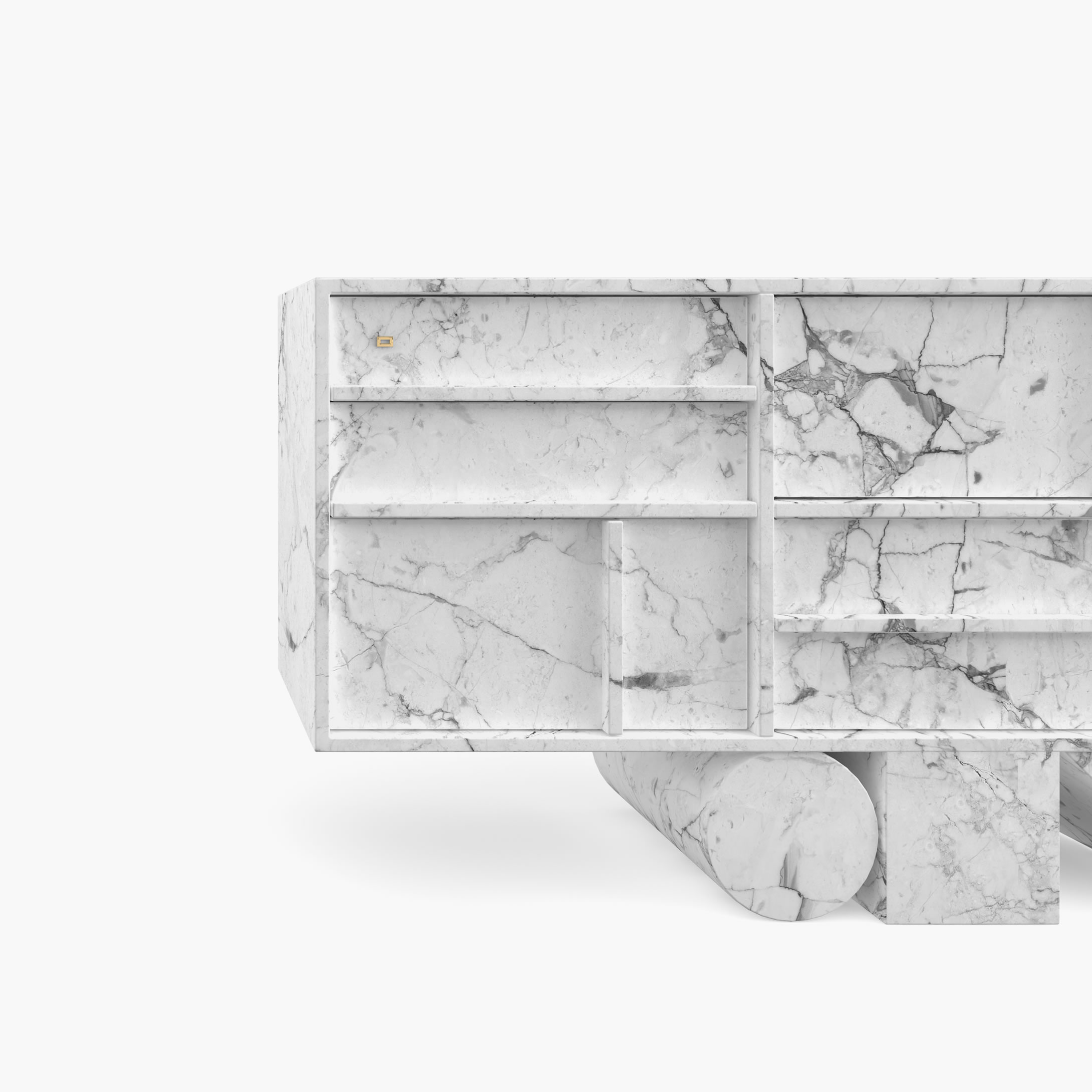 Sideboard Cylinder cuboid prism White Arabescato Marble beautiful Living Room piece of art Consoles  Sideboards FS 17 FELIX SCHWAKE