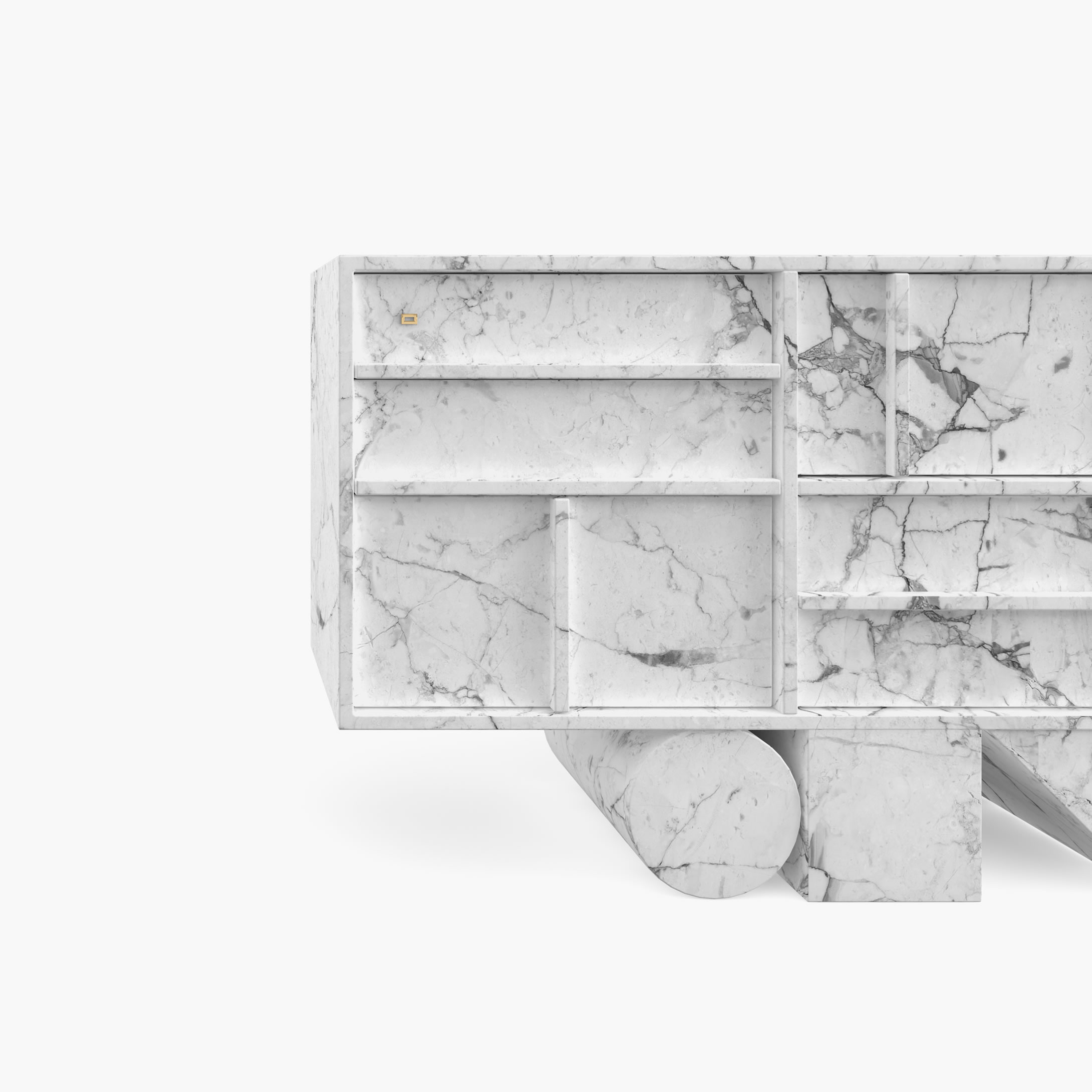 Sideboard Cylinder cuboid prism White Arabescato Marble collectible Living Room designs Consoles  Sideboards FS 13 FELIX SCHWAKE