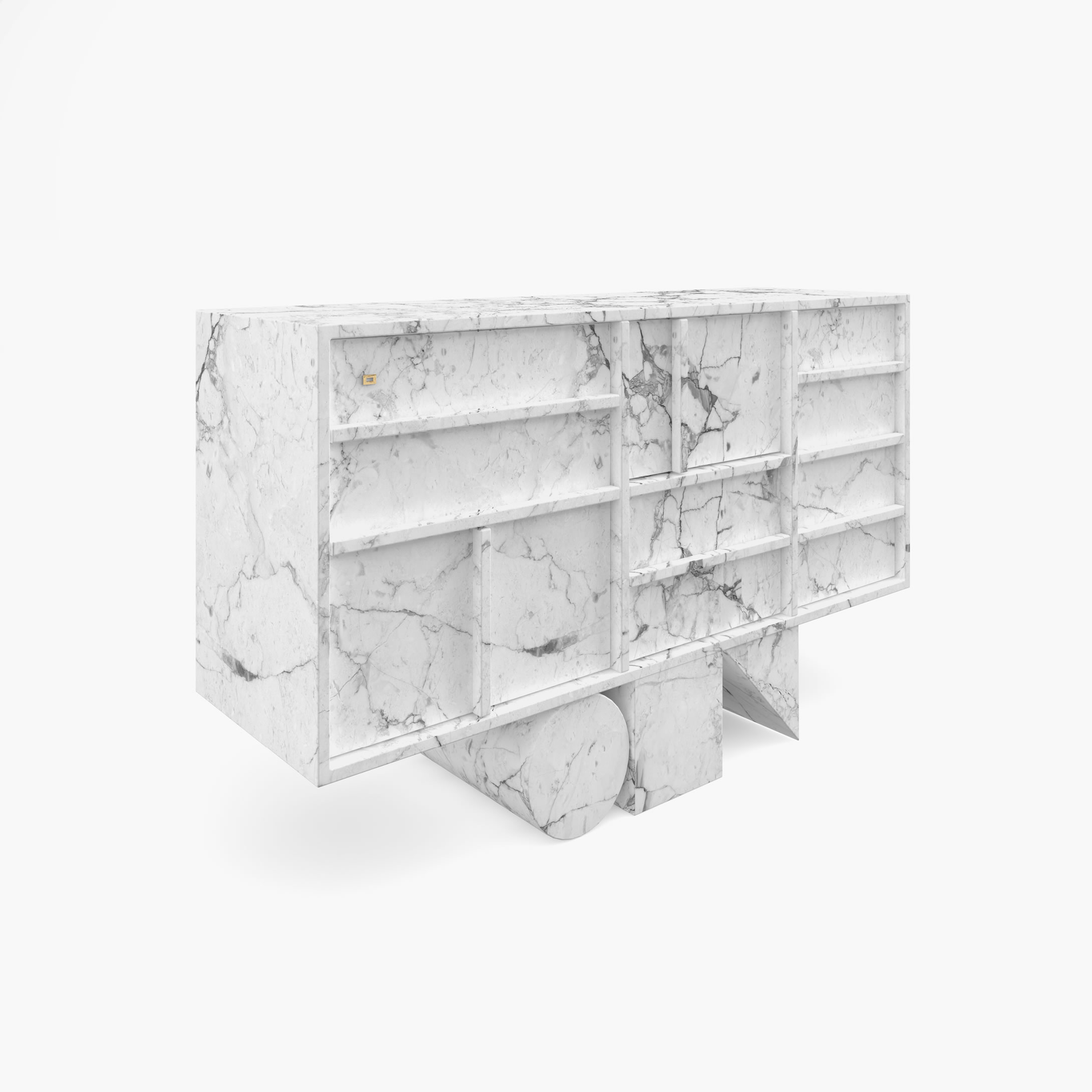 Sideboard Cylinder cuboid prism White Arabescato Marble contemporary Living Room design Consoles  Sideboards FS 13 FELIX SCHWAKE