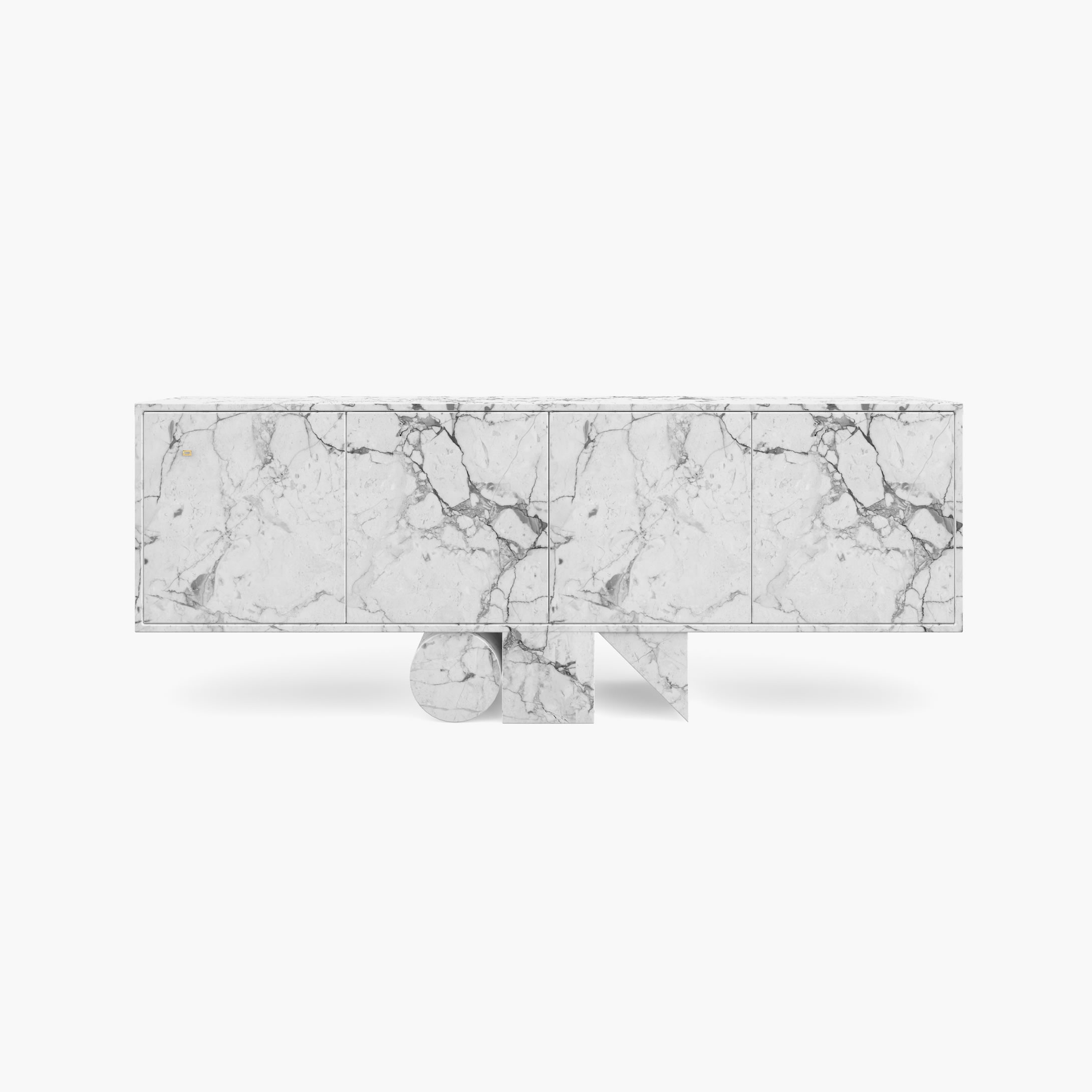 Sideboard Cylinder cuboid prism White Arabescato Marble futuristic Living Room Luxury Consoles  Sideboards FS 151 A FELIX SCHWAKE