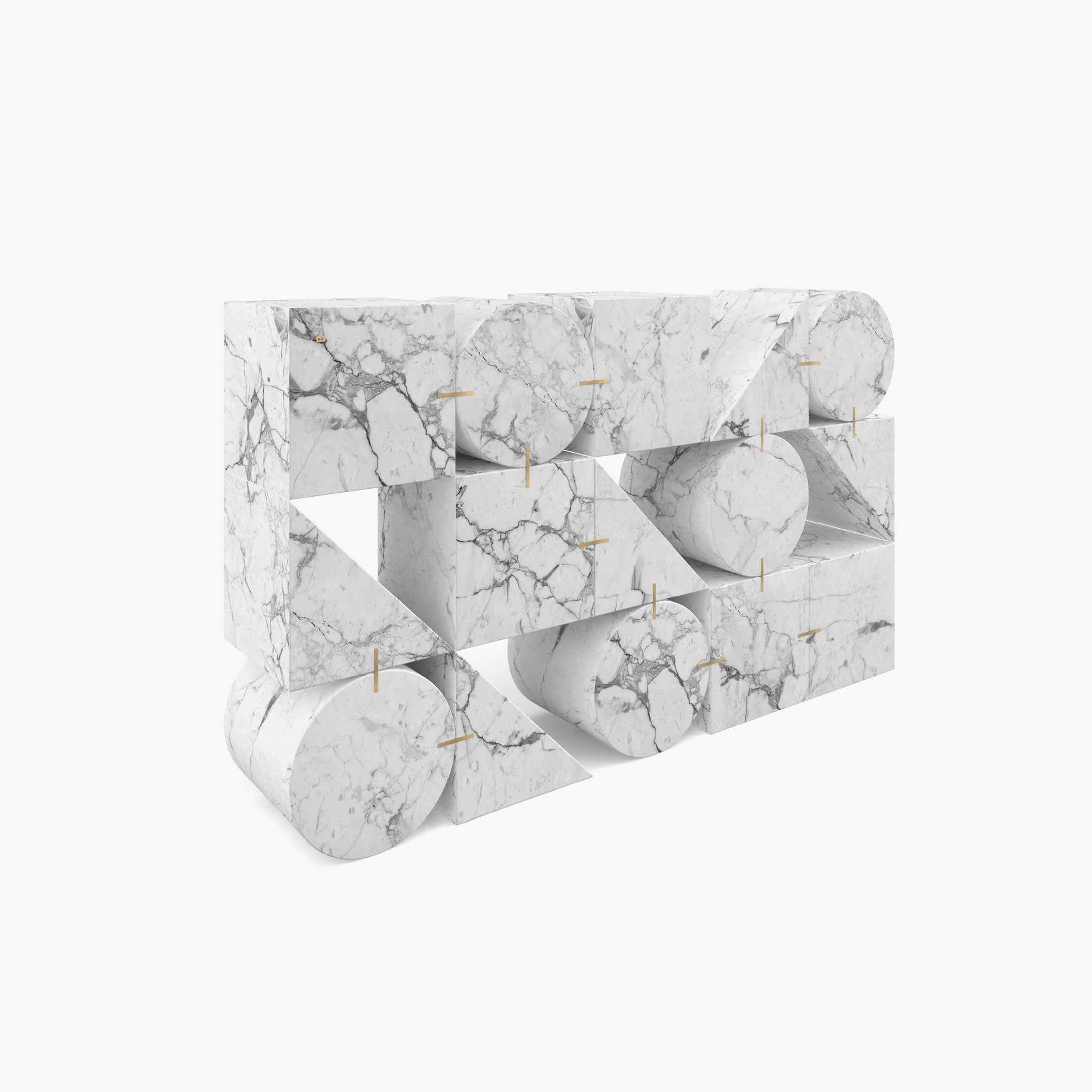 Sideboard high of prisms cylinders and cubes White Arabescato Marble art Living Room art works Sideboards FS 88 2 FELIX SCHWAKE