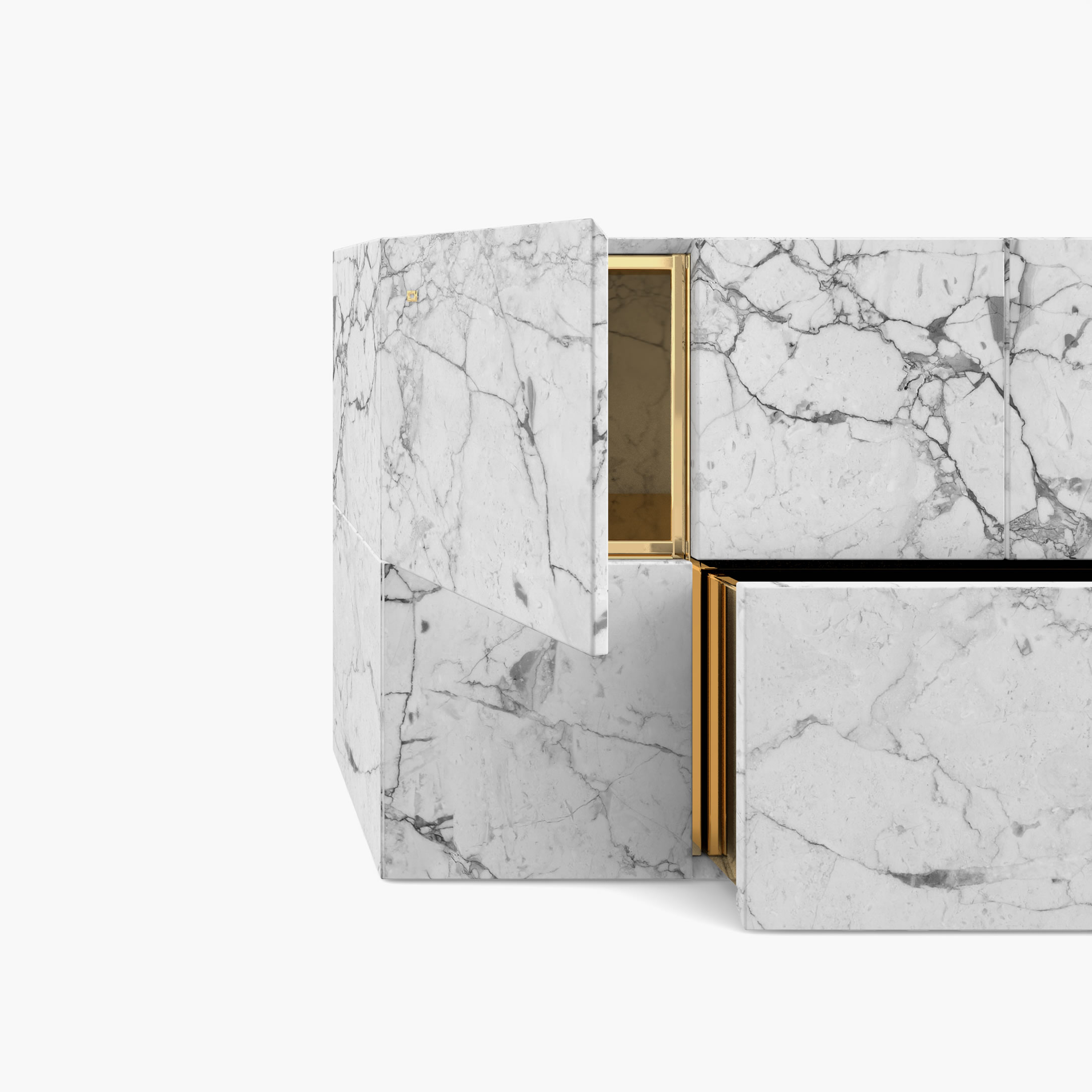 Sideboard of cubes White Arabescato Marble high end Living Room modern art Consoles  Sideboards FS 21 A FELIX SCHWAKE