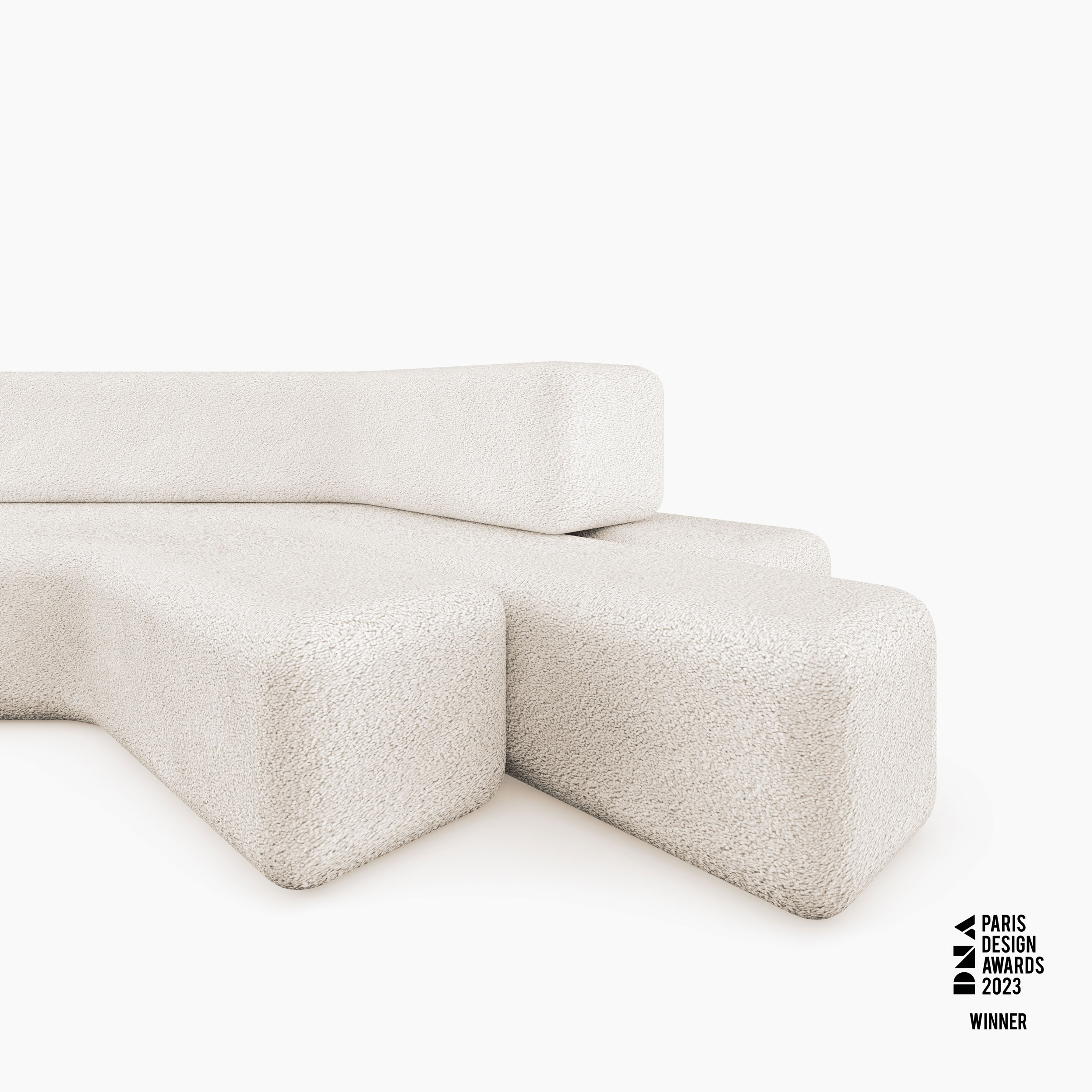 Sofa aus langen gebogenen quadratischen Riegeln Boucle unergruendliche Einfachheit Wohnzimmer Minimalismus Sofas FS 413 FELIX SCHWAKE