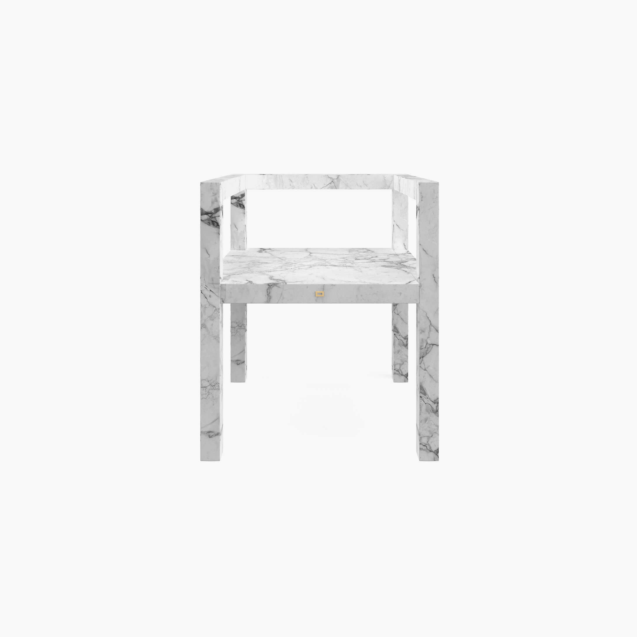 Stuhl mit Armlehnen aus quadratischen Riegeln Weiss Arabescato Marmor minimalistisch Esszimmer Innenarchitektur Stuehle FS 424 FELIX SCHWAKE
