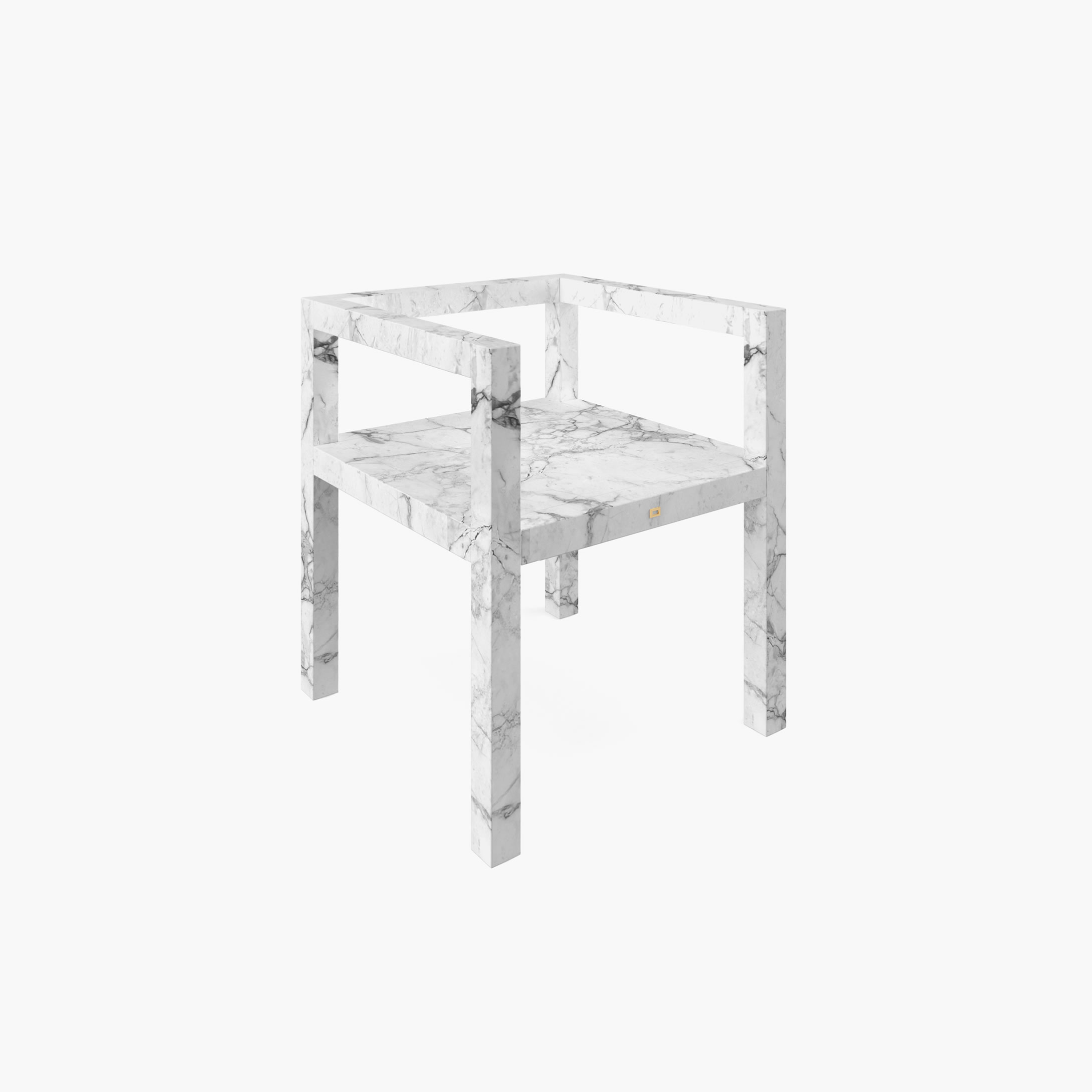 Stuhl mit Armlehnen aus quadratischen Riegeln Weiss Arabescato Marmor modern Esszimmer Designer Stuehle FS 424 FELIX SCHWAKE
