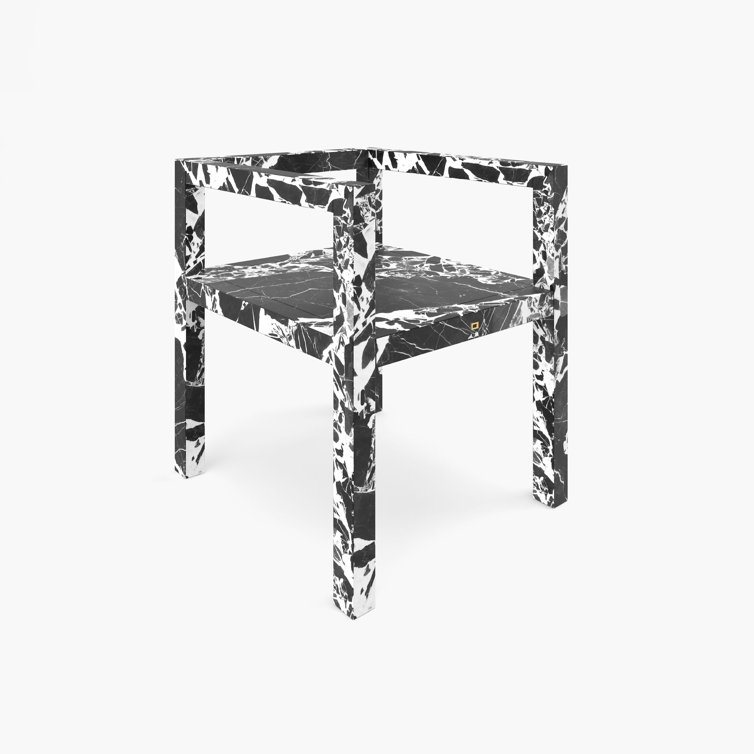 Stuhl mit Armlehnen aus quadratischen Riegeln Weiss Grand Antique Marmor modern Esszimmer Designer Stuehle FS 424 FELIX SCHWAKE